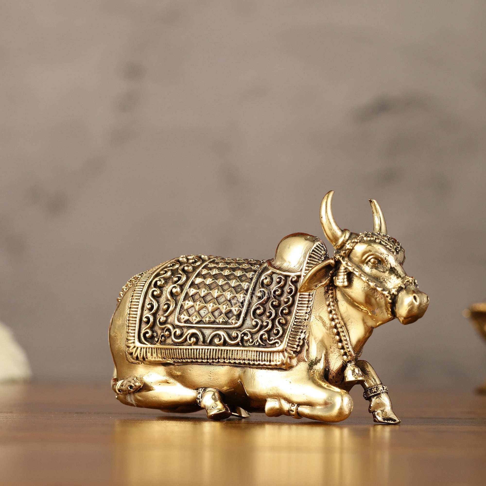 Brass Superfine Miniature Nandi Idol - 4"