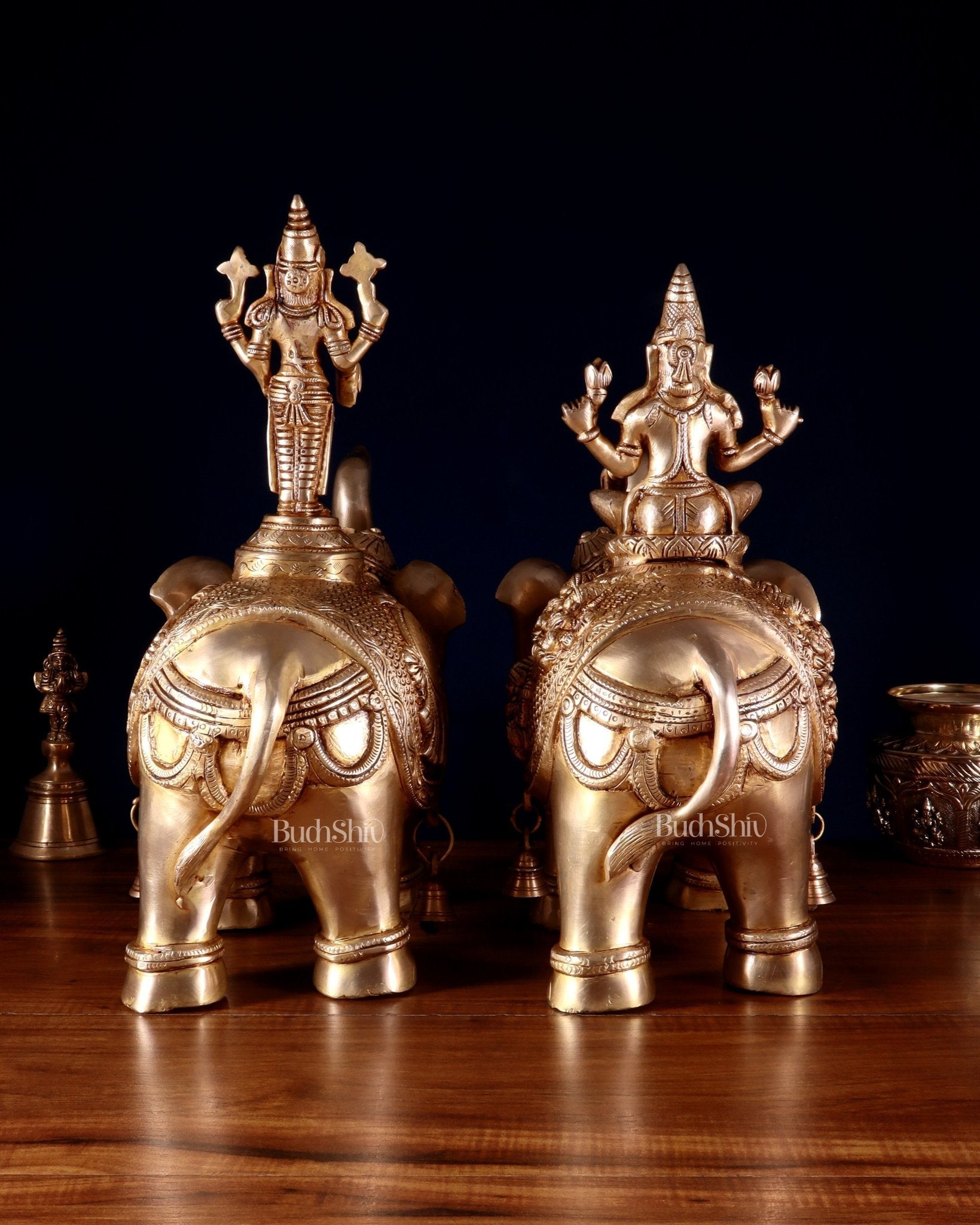 Brass Superfine Pair of Elephants with Ashtalakshmi & Balaji – 15”