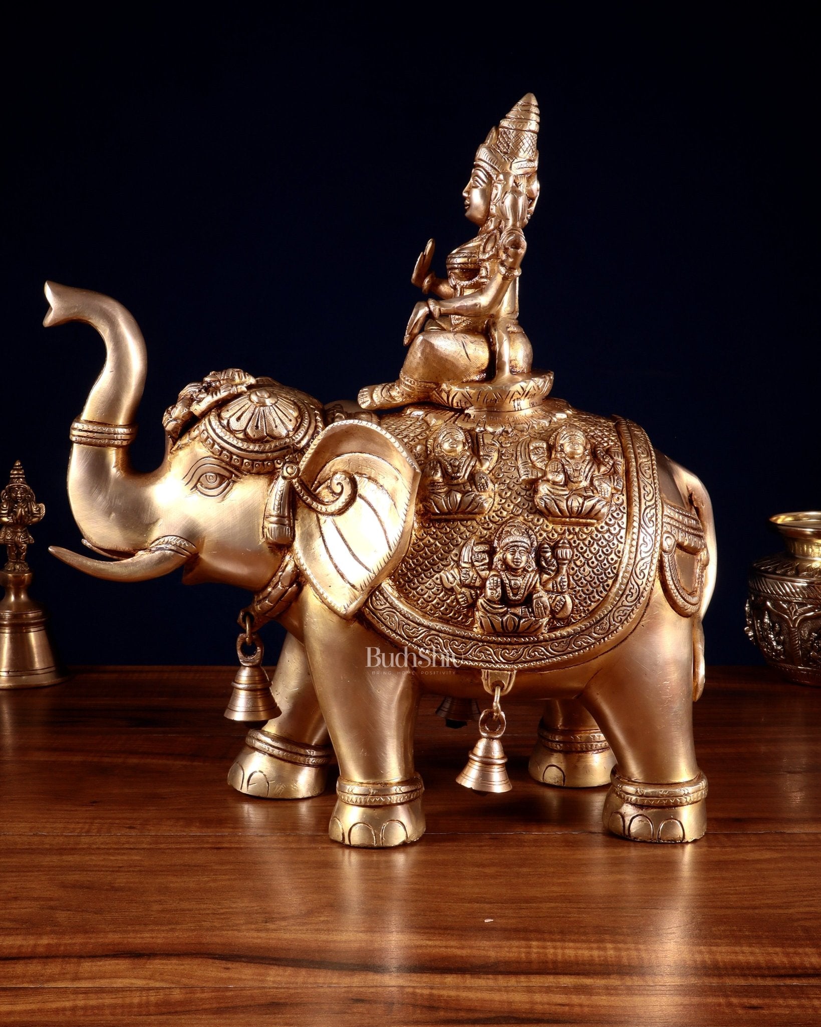 Brass Superfine Pair of Elephants with Ashtalakshmi & Balaji – 15”