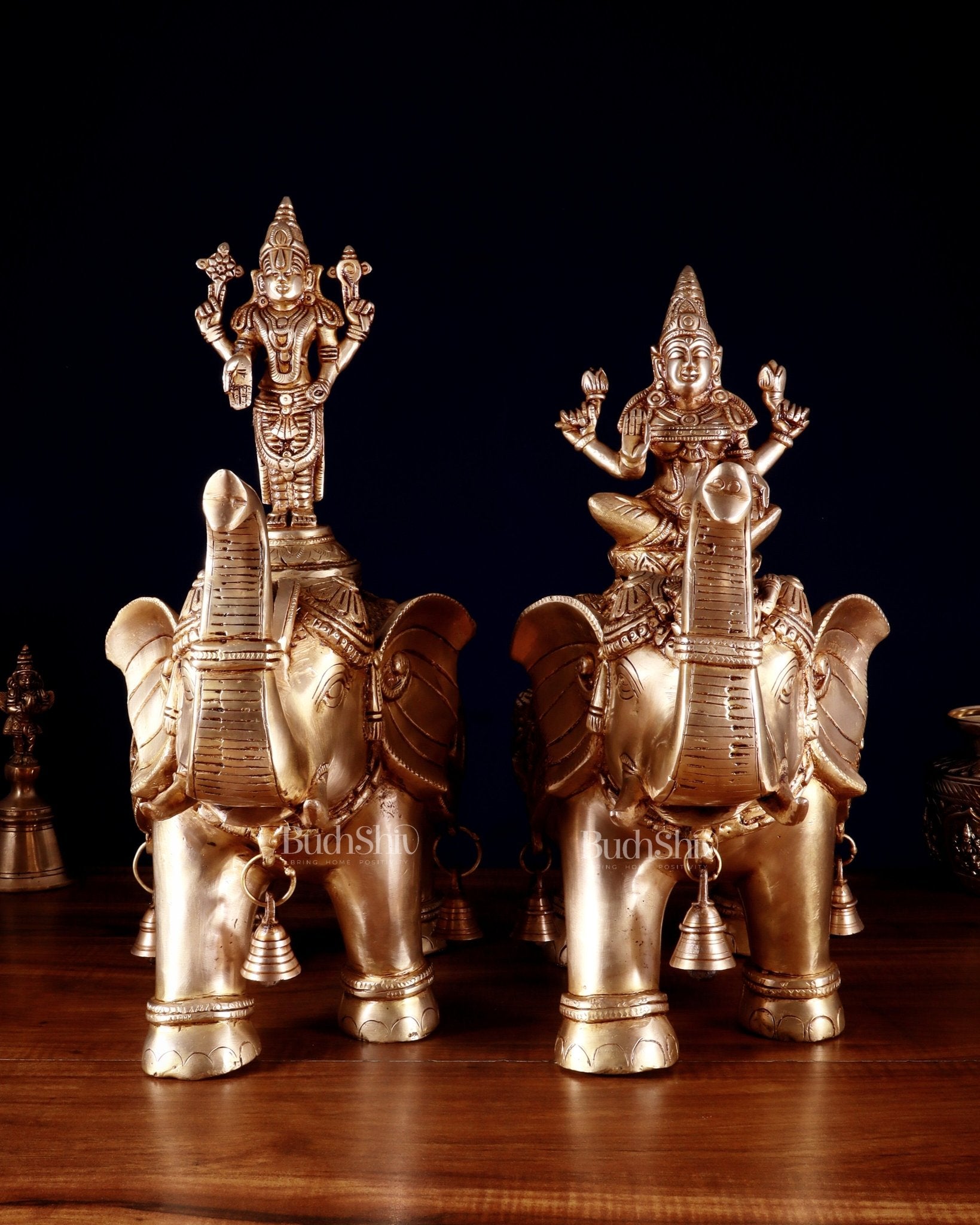 Brass Superfine Pair of Elephants with Ashtalakshmi & Balaji – 15”