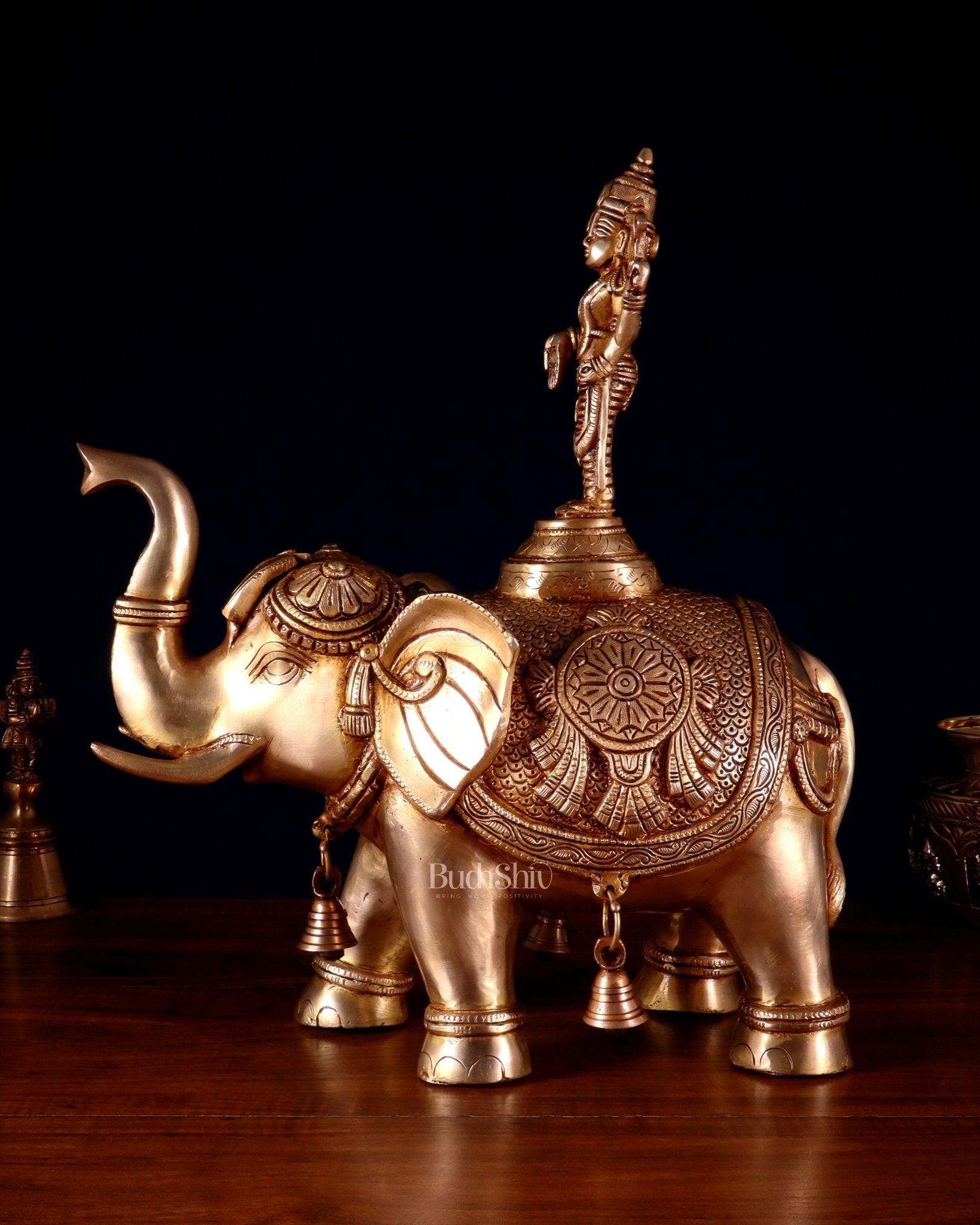 Brass Superfine Pair of Elephants with Ashtalakshmi & Balaji – 15”