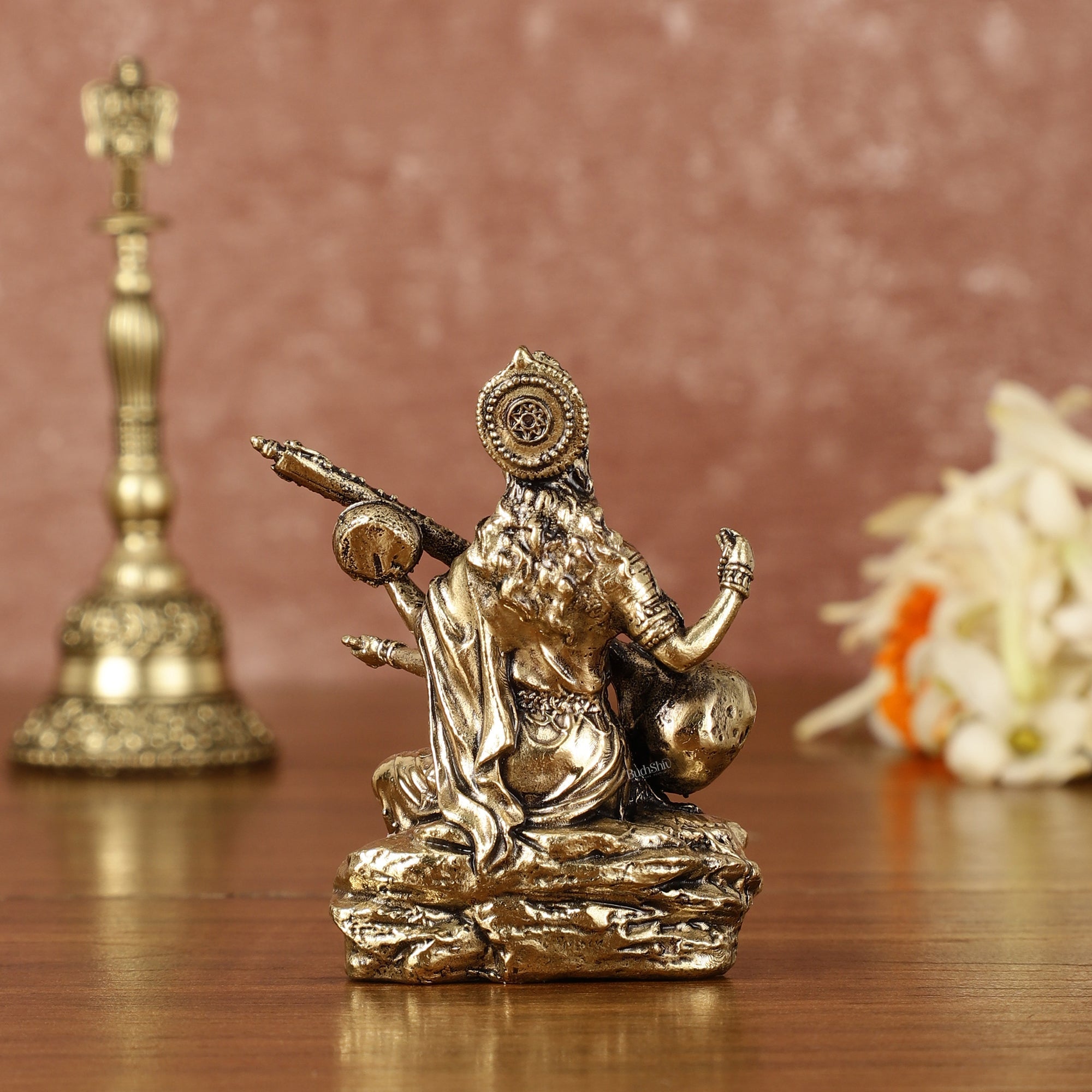 Brass Superfine Saraswati Miniature Idol - 3" Tall