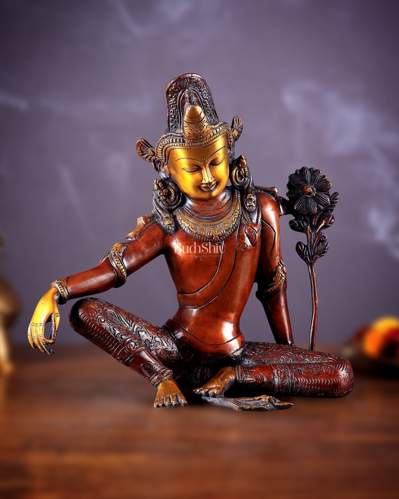 Brass Tibetan Chenrezig Statue 10.8"