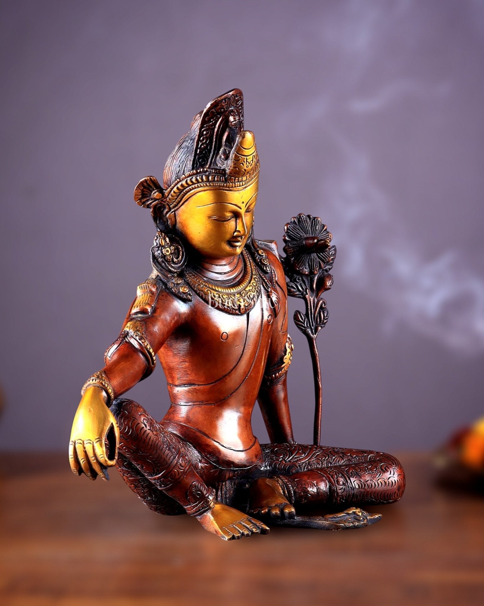 Brass Tibetan Chenrezig Statue 10.8"