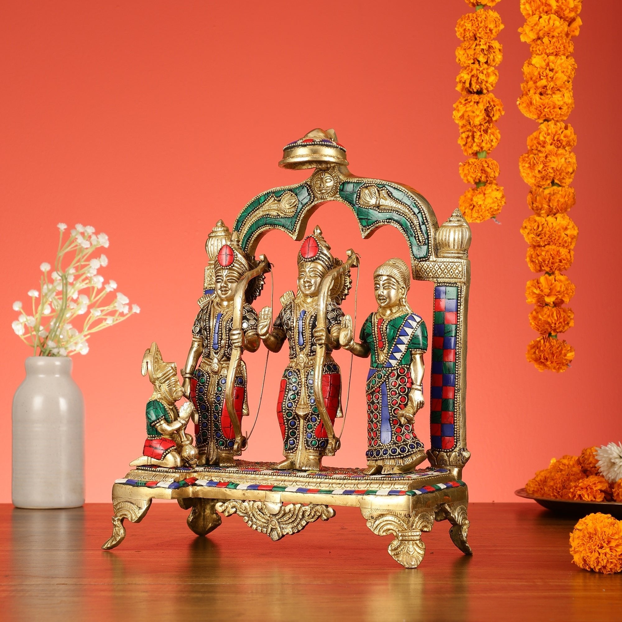 Divine Brass Ram Darbar with Natural Stone Dressing - 13 Inches