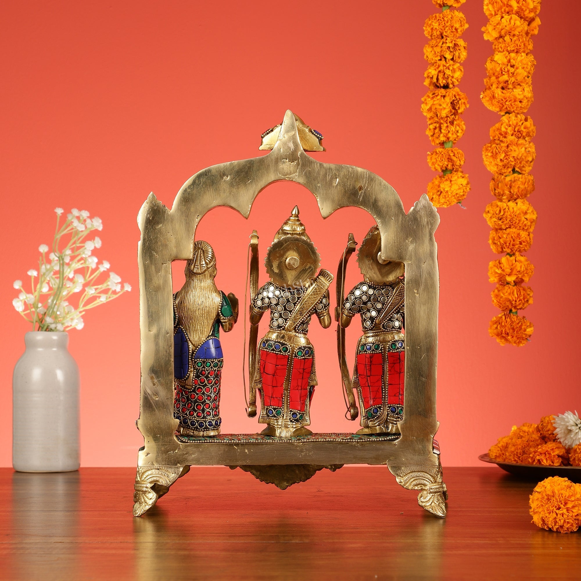 Divine Brass Ram Darbar with Natural Stone Dressing - 13 Inches