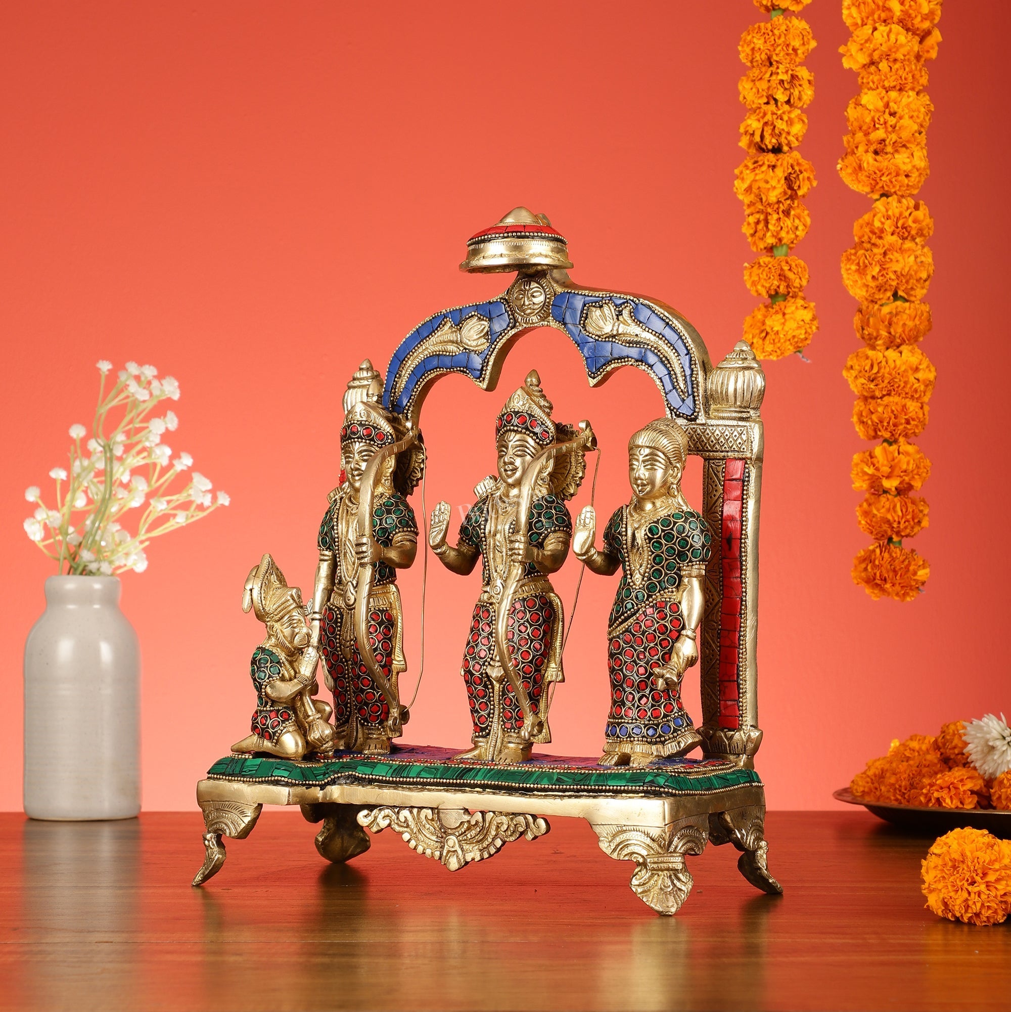 Divine Brass Ram Darbar with Natural Stone Dressing - 13 Inches