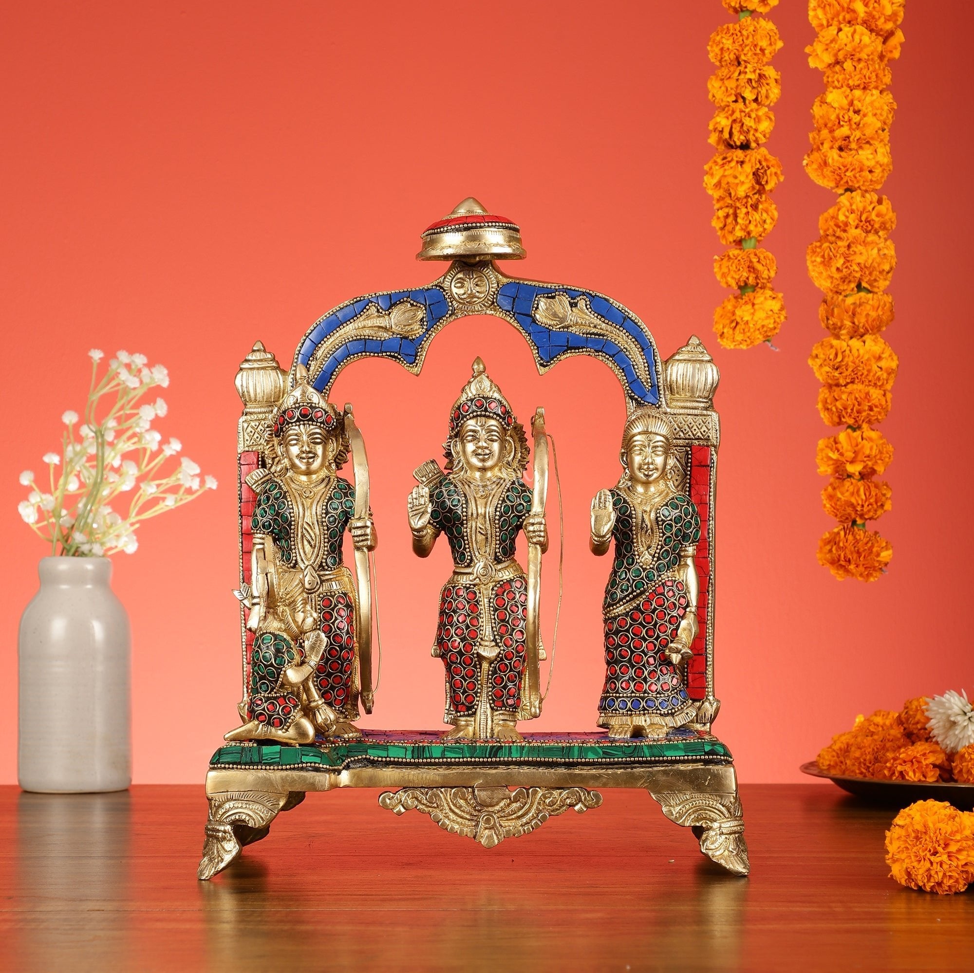 Divine Brass Ram Darbar with Natural Stone Dressing - 13 Inches