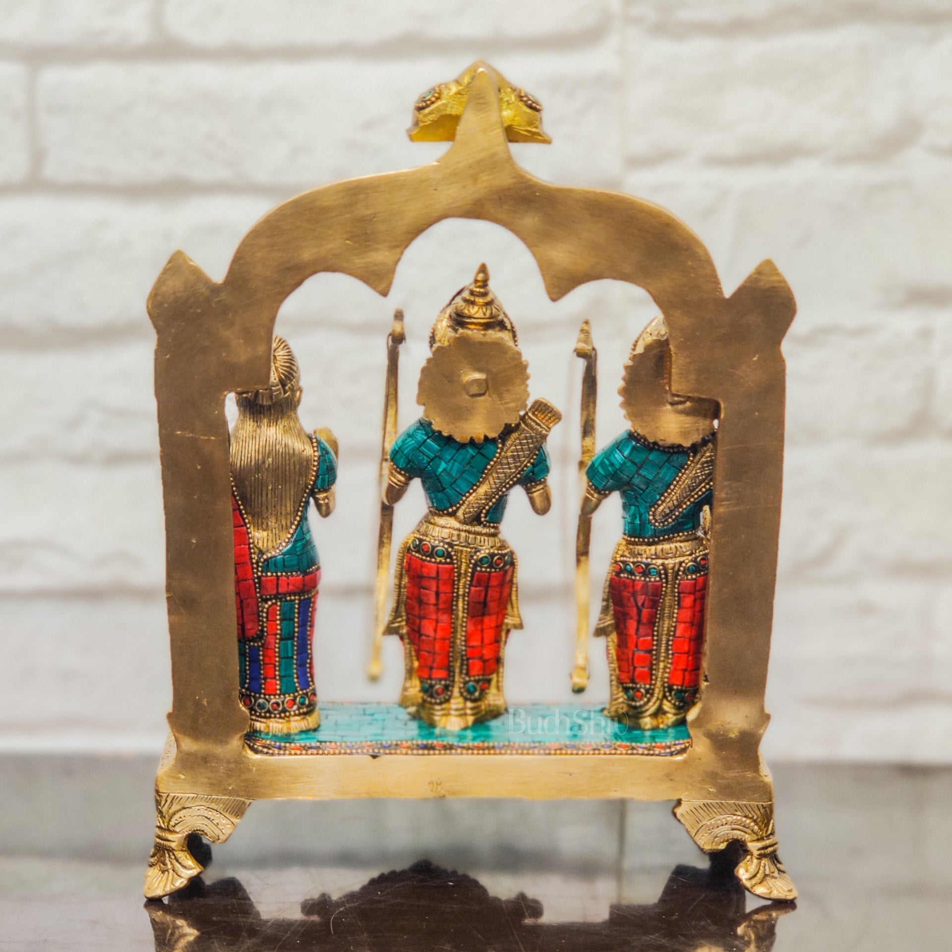 Divine Brass Ram Darbar with Natural Stonework - 13 Inches