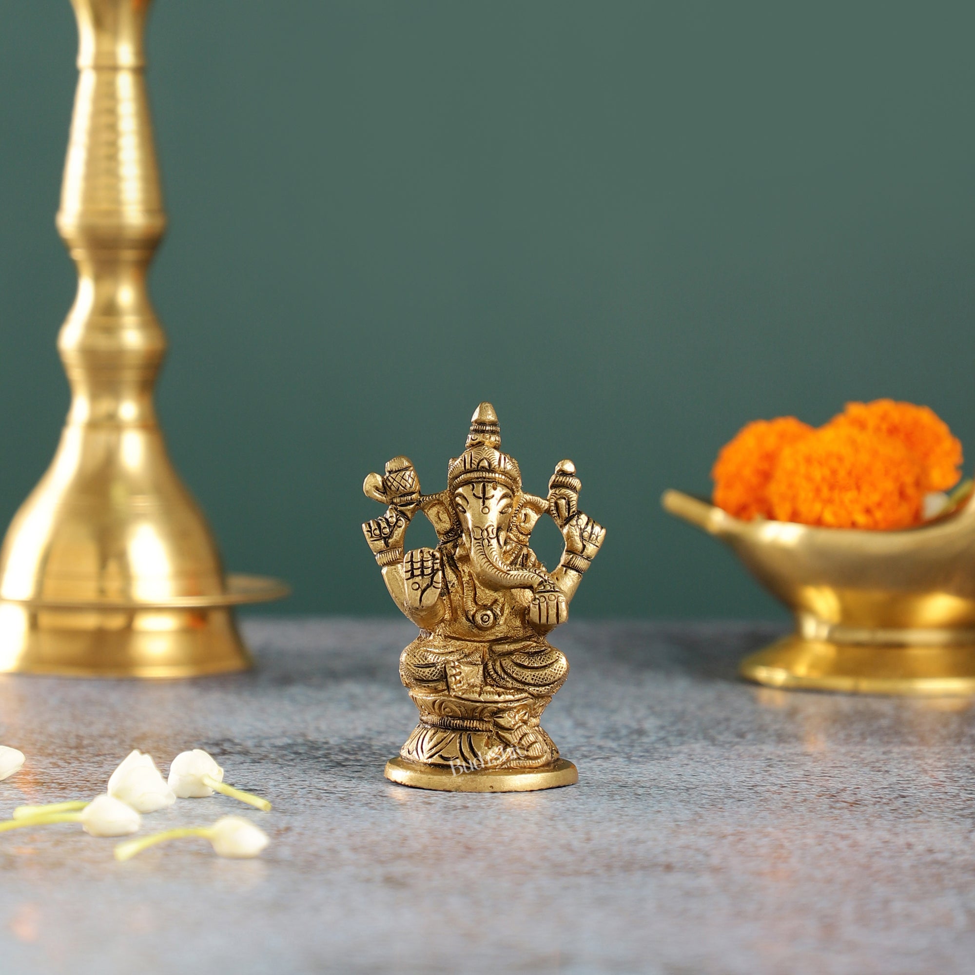 Elegant Brass Ganesha Idol | Height 3.5 inch