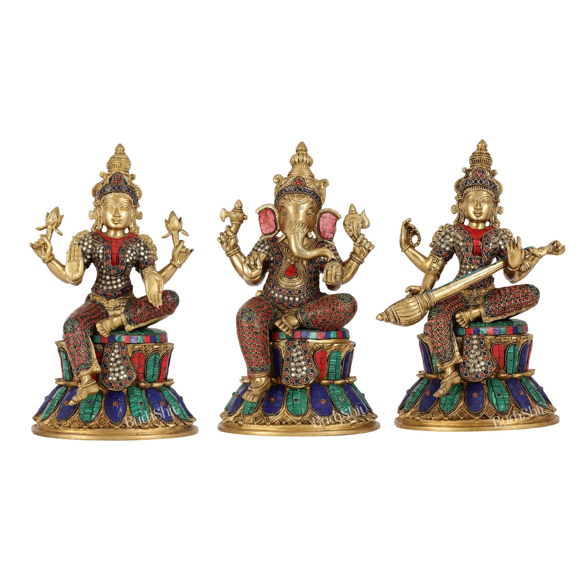 Pure Brass Ganesh lakshmi Saraswati Idols 15 inch