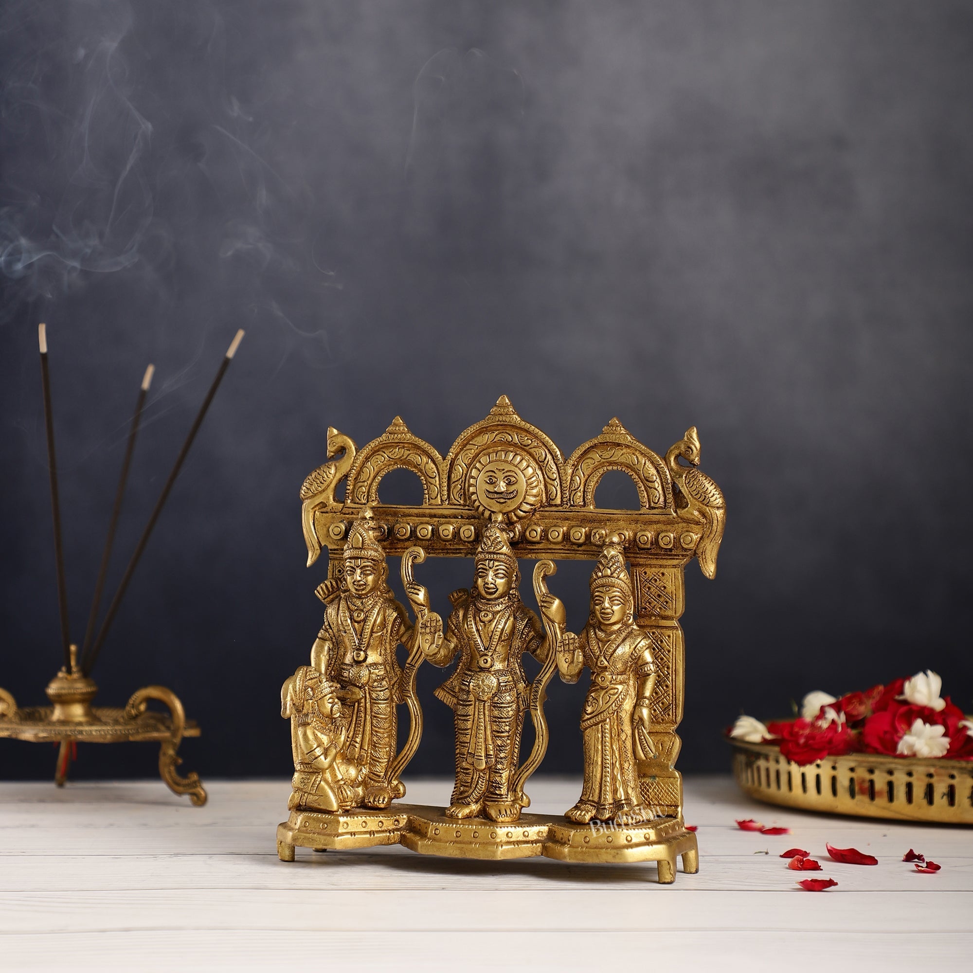 Exquisite Pure Brass Ram Darbar - Perfect Size for Home Temples 7.5 inch
