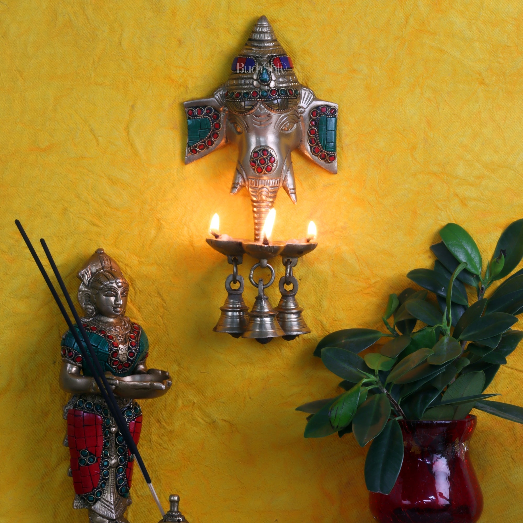 Ganesha Diya Lamp Wall Hanging for Wall and Door Home Decor 10"