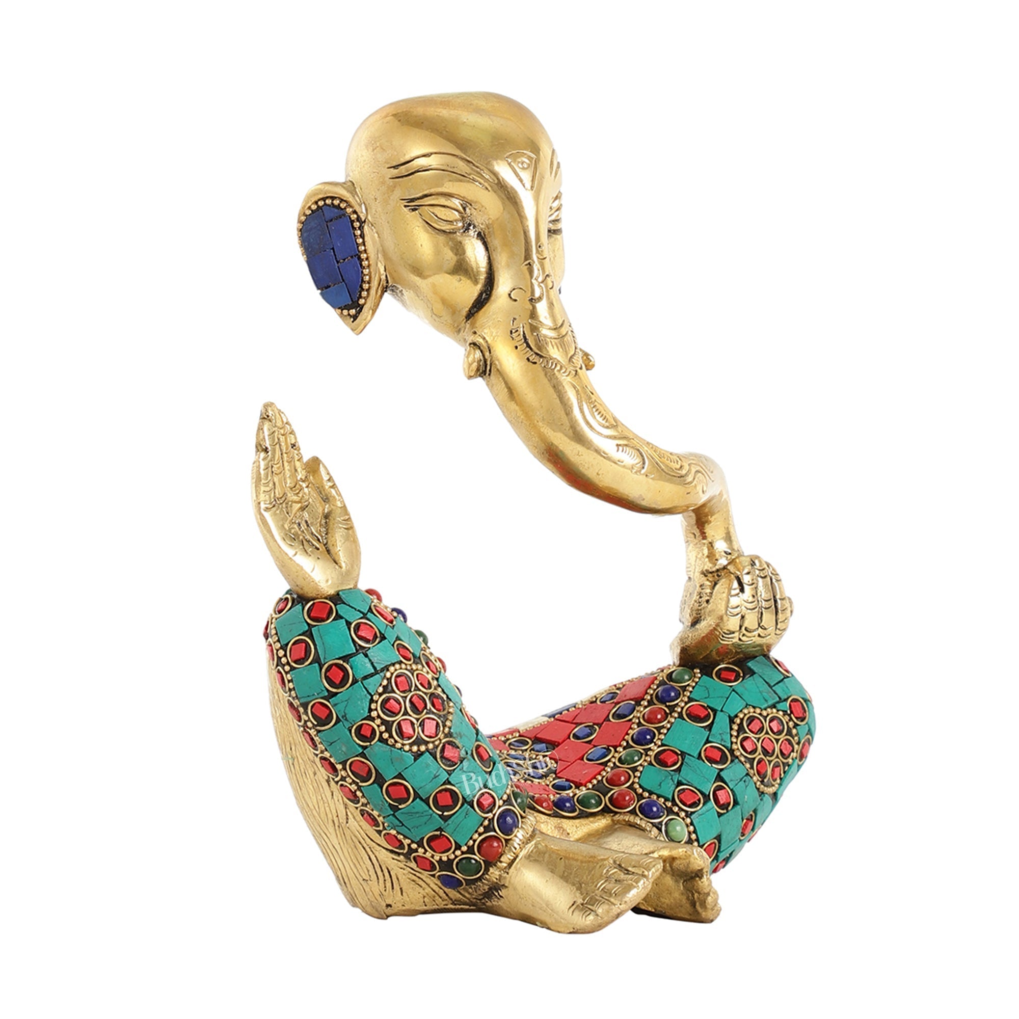 Ganesha modern Idol Abstract Brass with stonework 8.5 inch