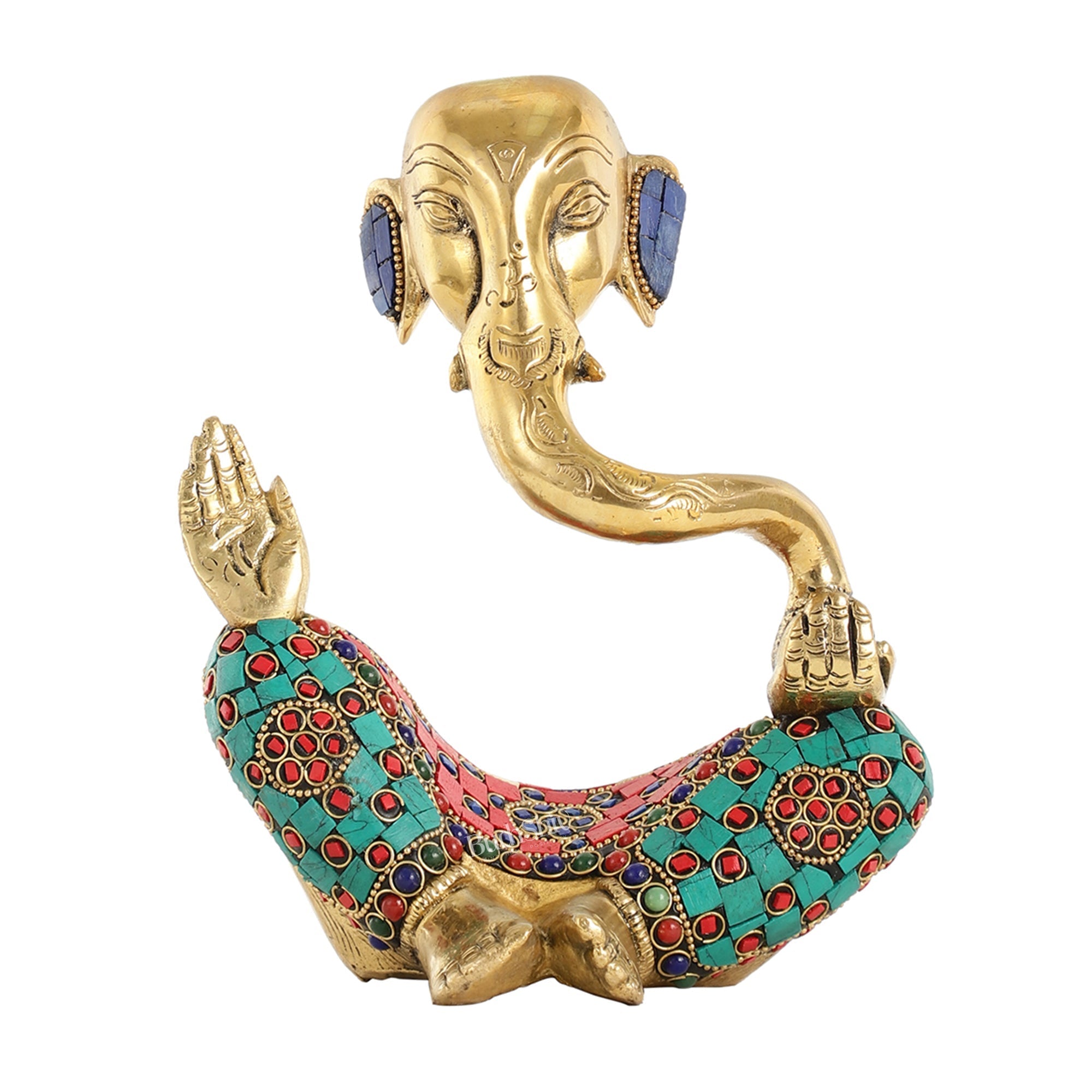 Ganesha modern Idol Abstract Brass with stonework 8.5 inch