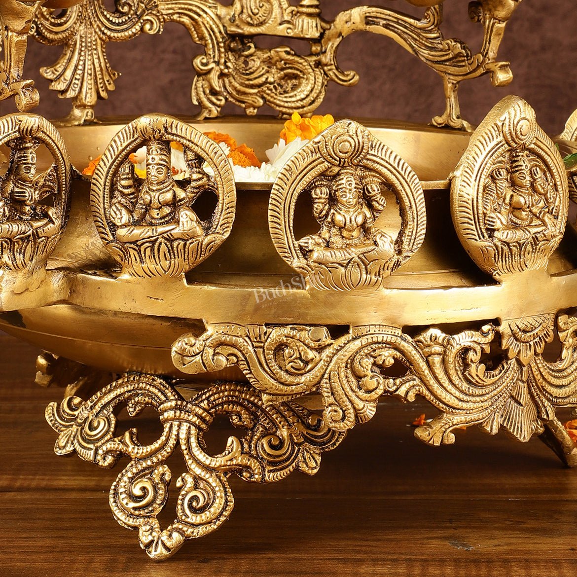 Handcrafted Ashtalakshmi Brass Urli with Diyas | Height: 16 Inch