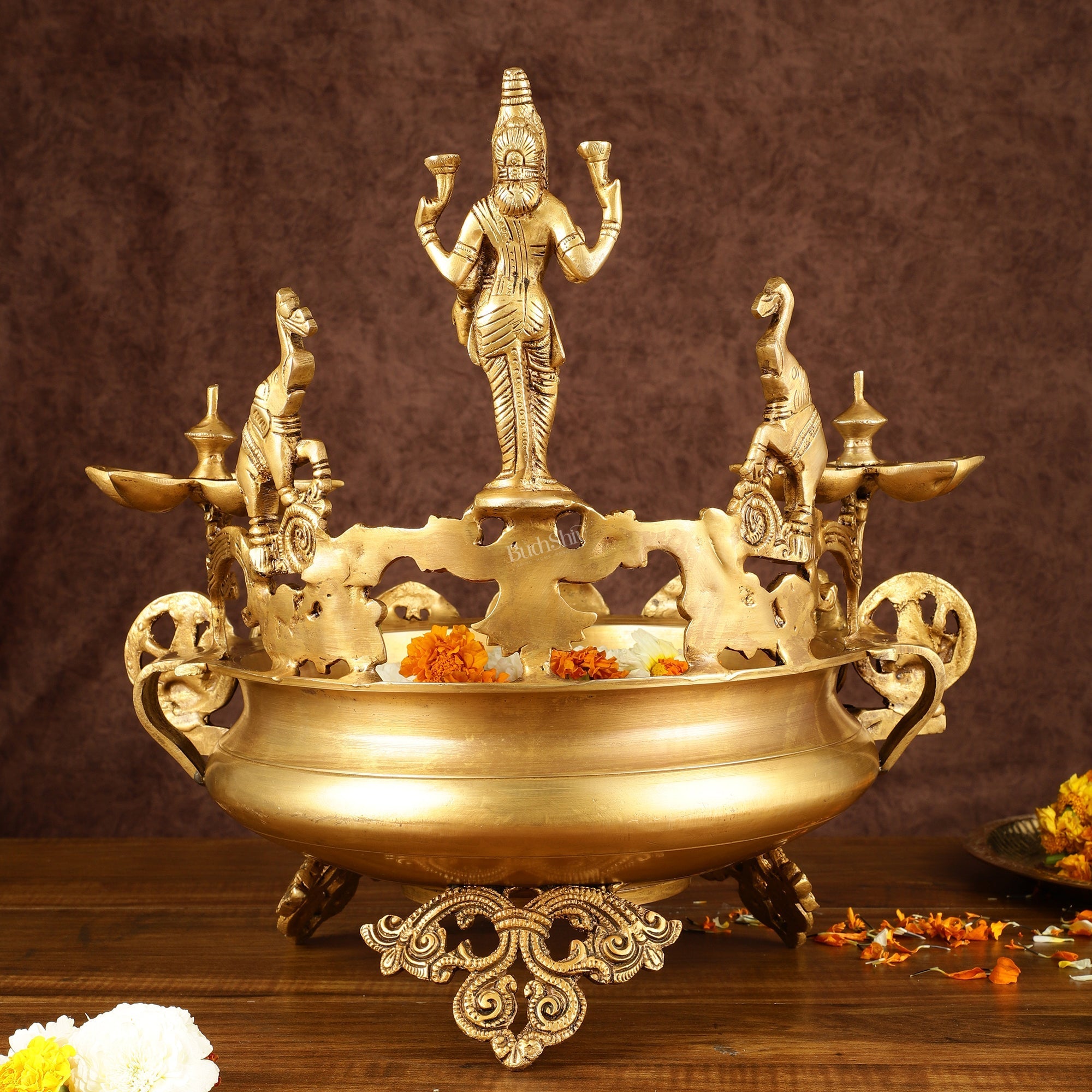 Handcrafted Ashtalakshmi Brass Urli with Diyas | Height: 16 Inch