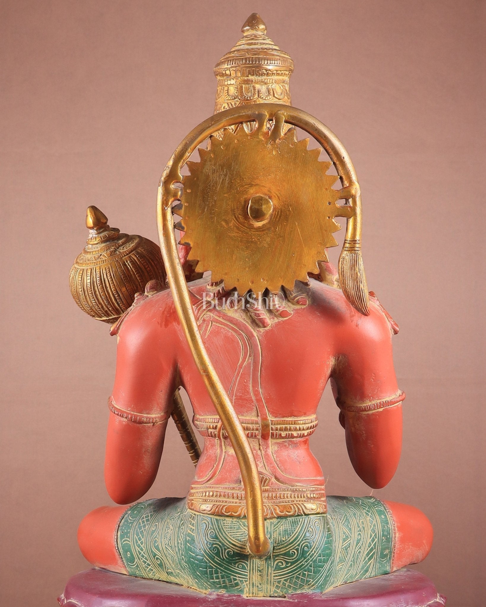 Brass Handcrafted Brass Blessing Hanuman Sculpture - 18" Height, Sindoor red tone