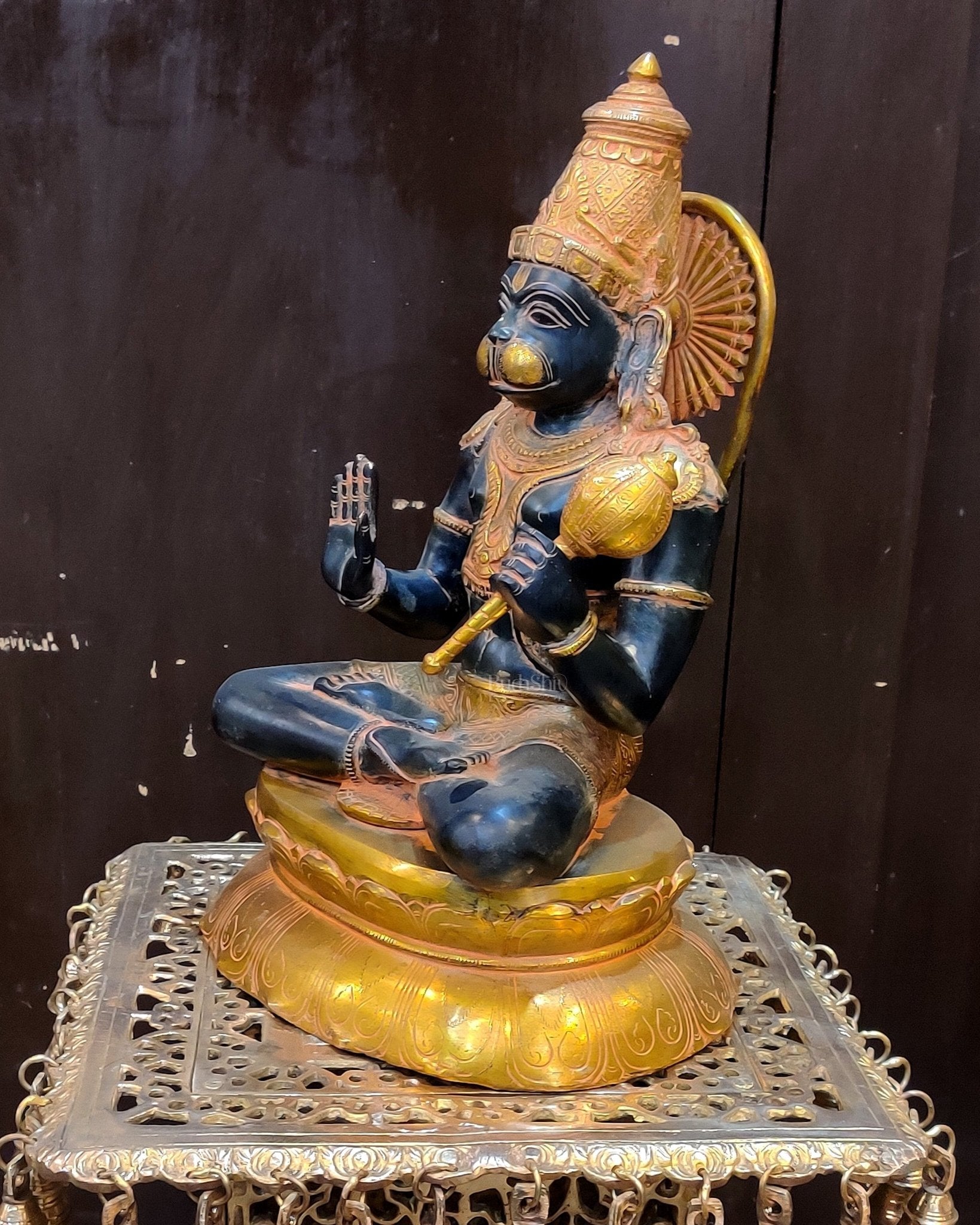 Brass Handmade Superfine Brass Lord Hanuman Statue Black Stone Finish | 16"
