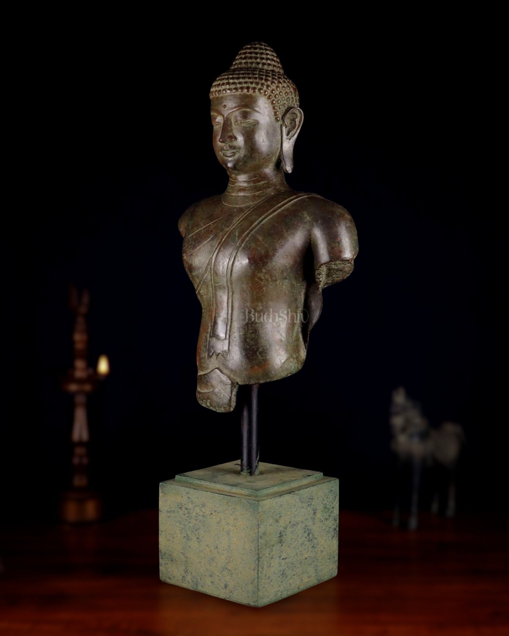 Indonesian Bronze Buddha Bust – 27.5” Artifact