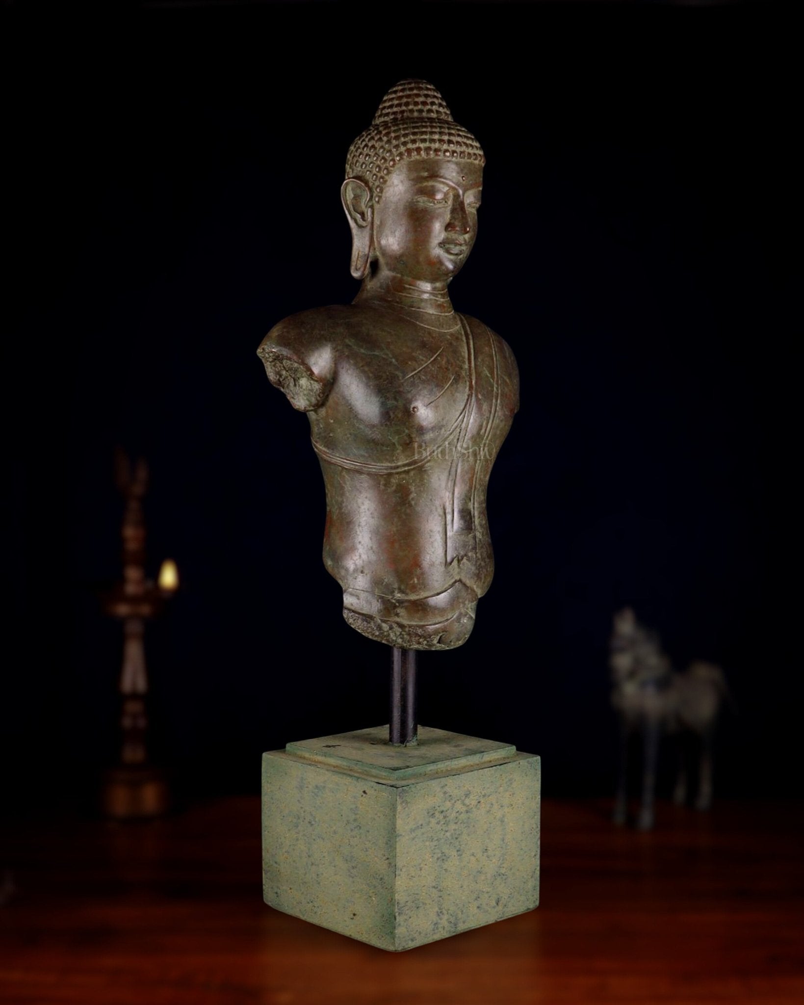 Indonesian Bronze Buddha Bust – 27.5” Artifact