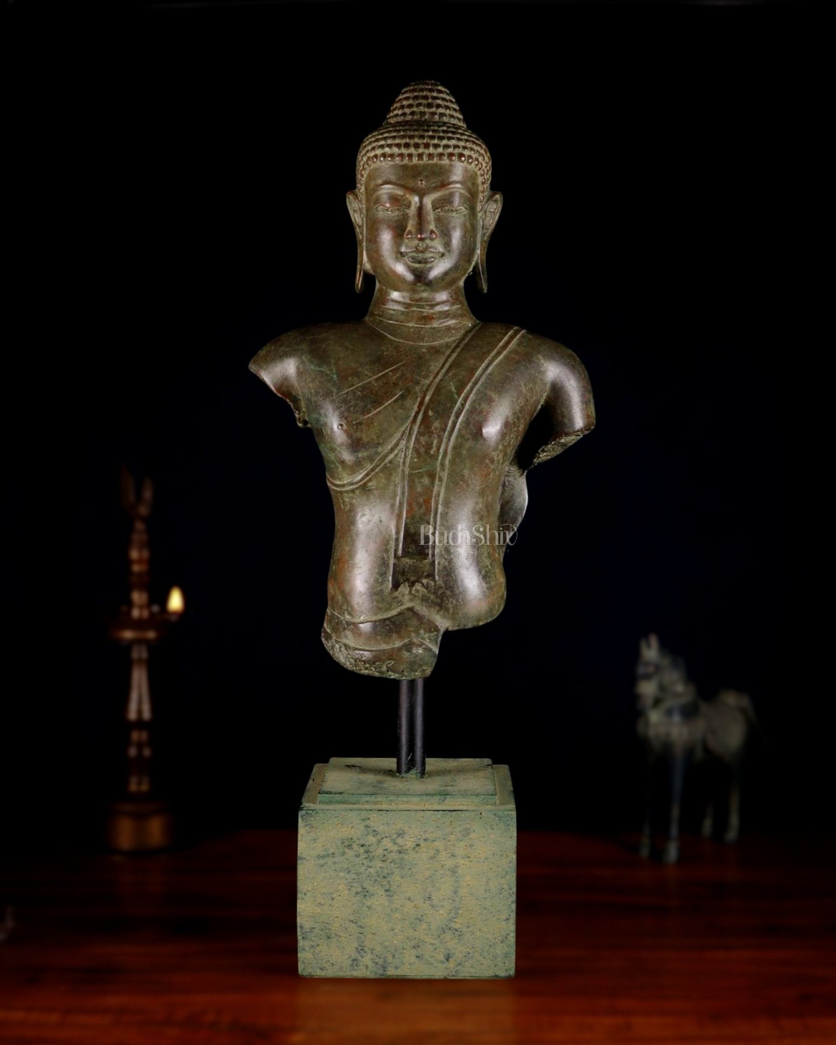 Indonesian Bronze Buddha Bust – 27.5” Artifact