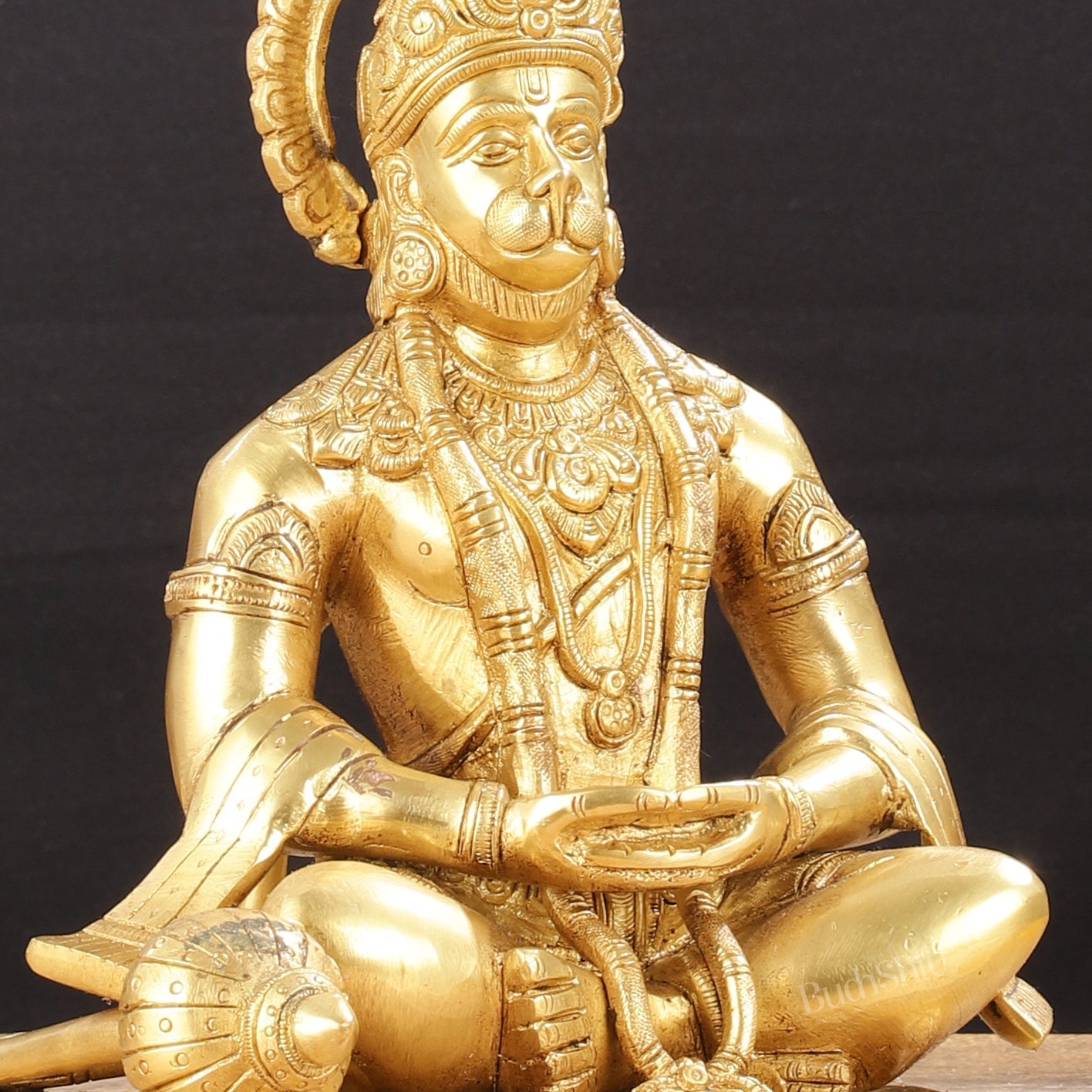 Brass Lord Hanuman meditation Brass Hanuman Idol 9.5"