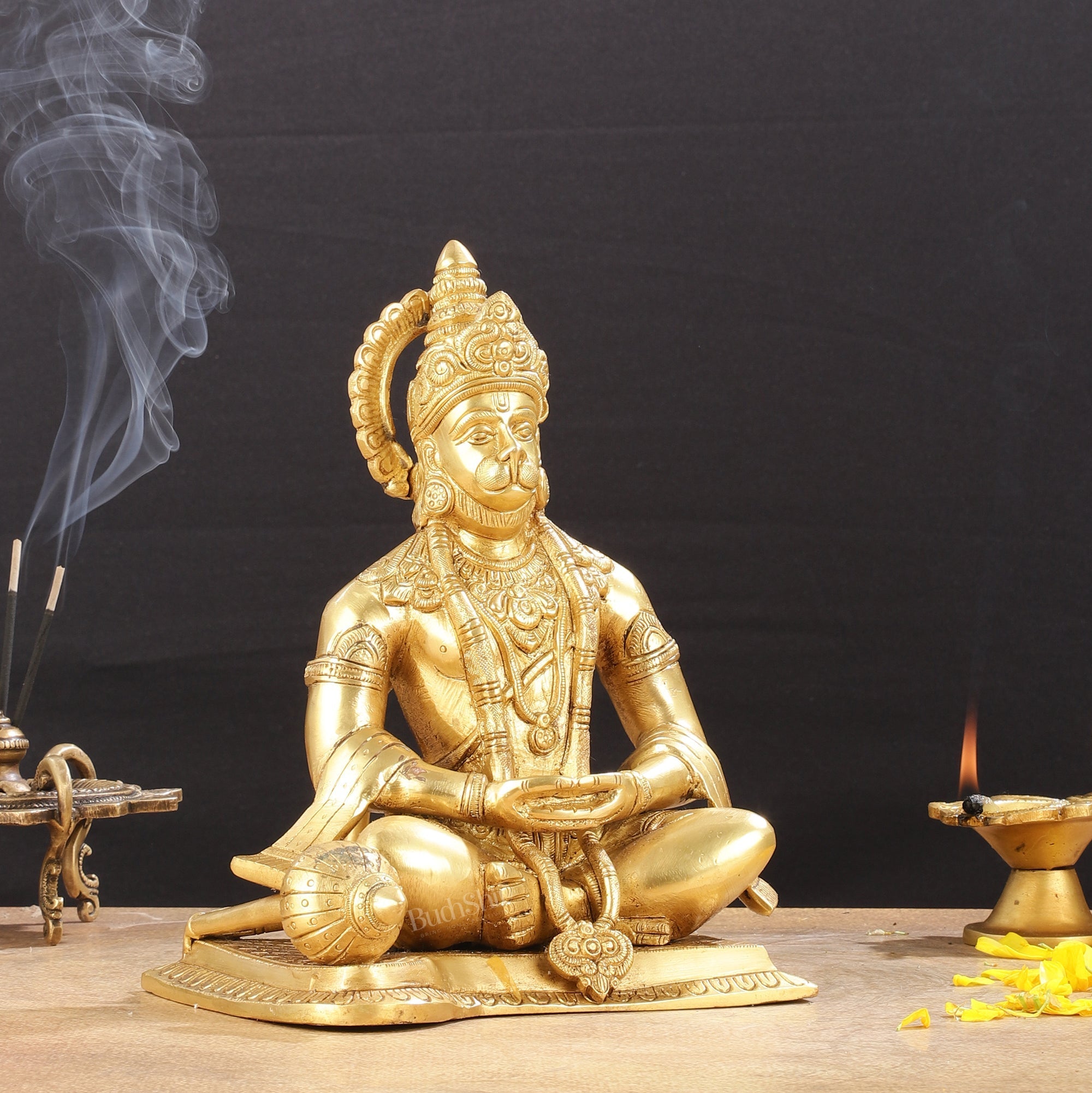 Brass Lord Hanuman meditation Brass Hanuman Idol 9.5"
