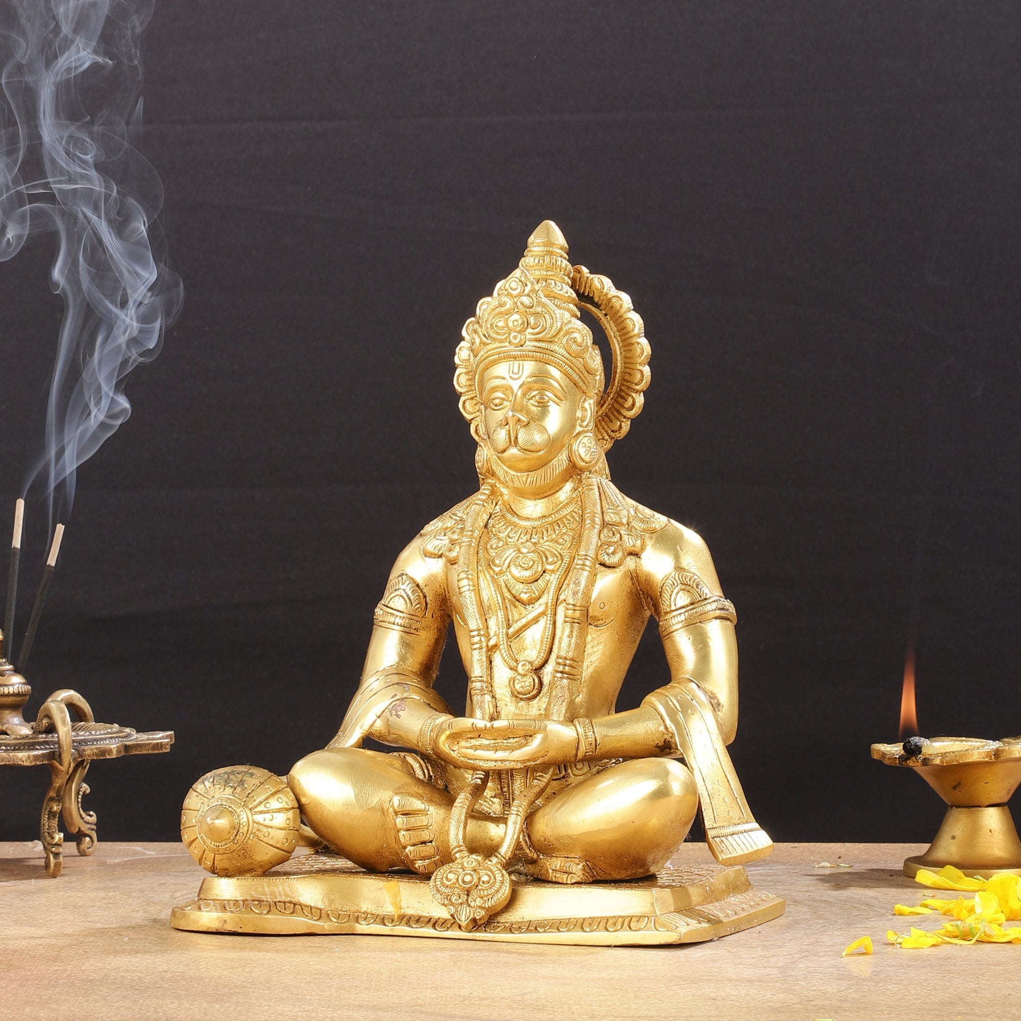 Brass Lord Hanuman meditation Brass Hanuman Idol 9.5"