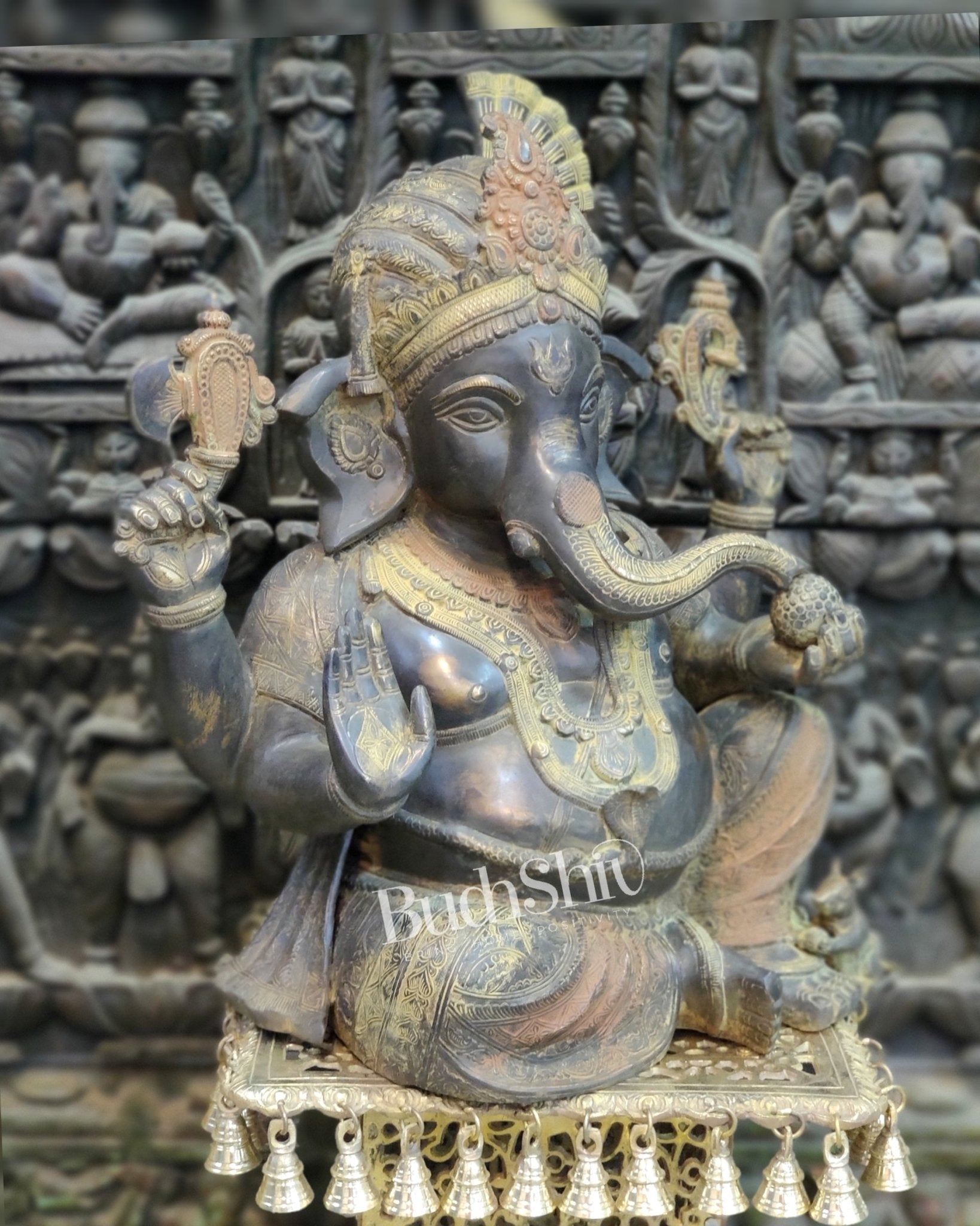 Pagadi Ganesha Brass idol 21 inches Antique Stone Finish
