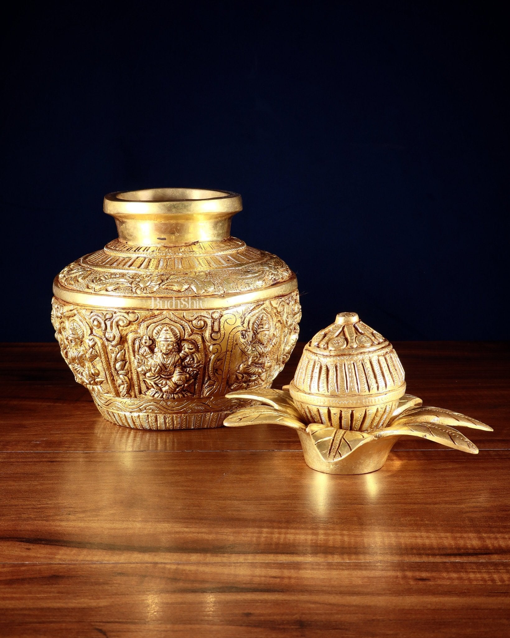 Pure Brass Heavy Ashtalakshmi Kalash with Detachable Top – 11”