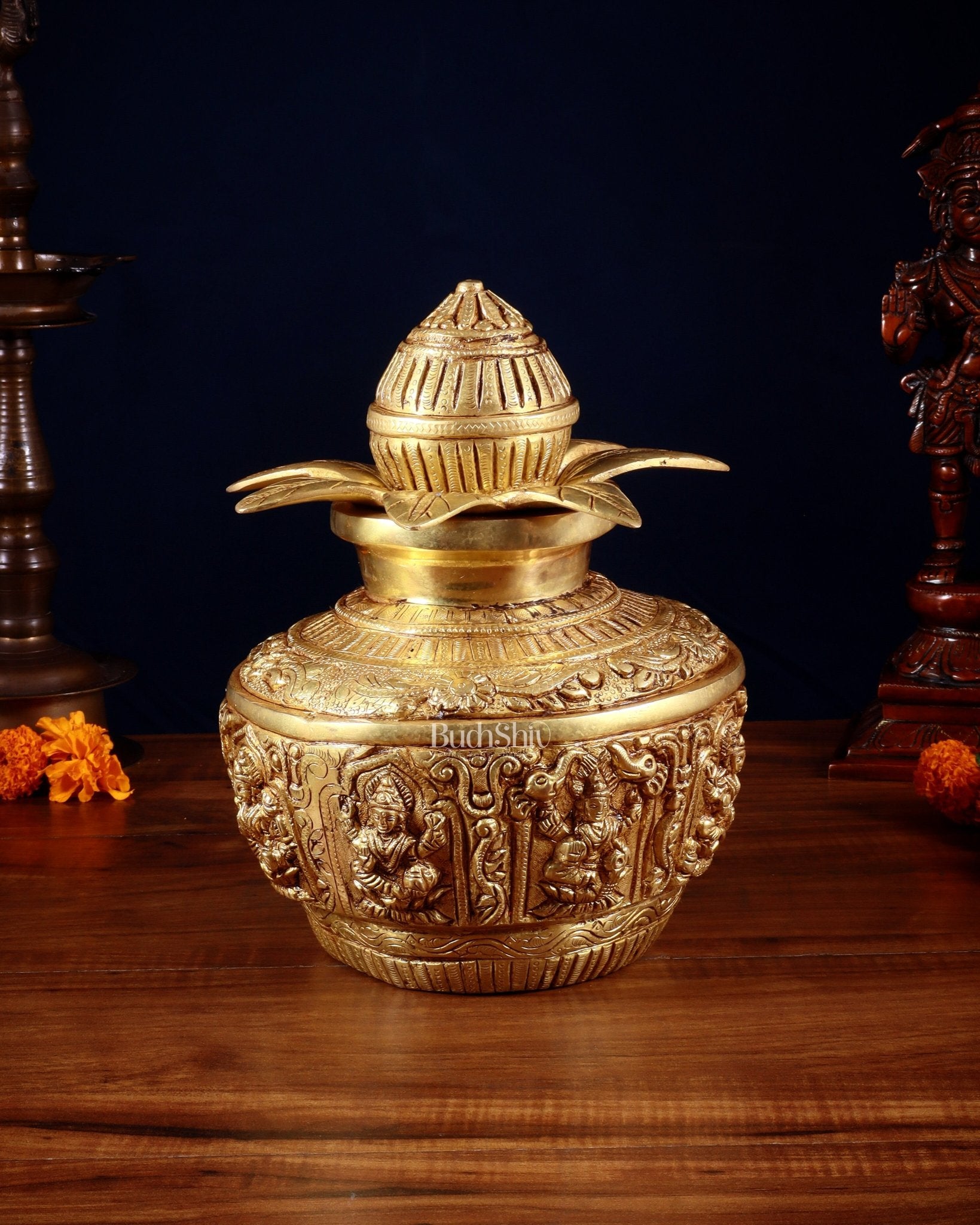 Pure Brass Heavy Ashtalakshmi Kalash with Detachable Top – 11”