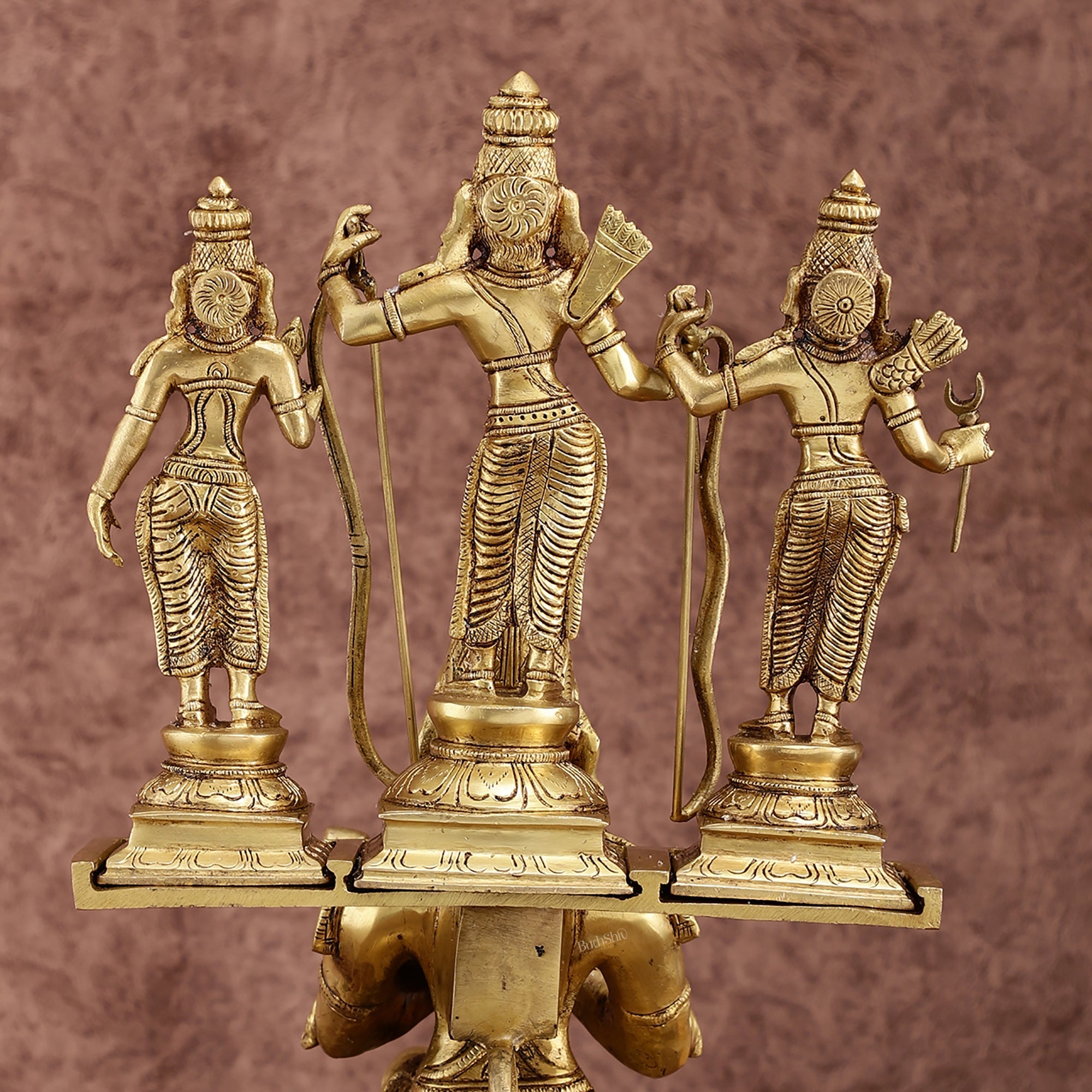 Brass Pure Brass Large Lord Hanuman Carrying Rama, Lakshman, and Sita | Unique Ram Darbar Hanuman Idol 18 inch