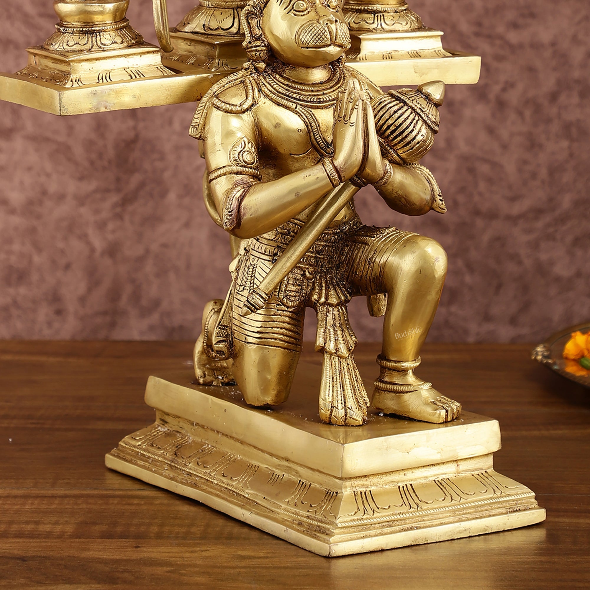 Brass Pure Brass Large Lord Hanuman Carrying Rama, Lakshman, and Sita | Unique Ram Darbar Hanuman Idol 18 inch