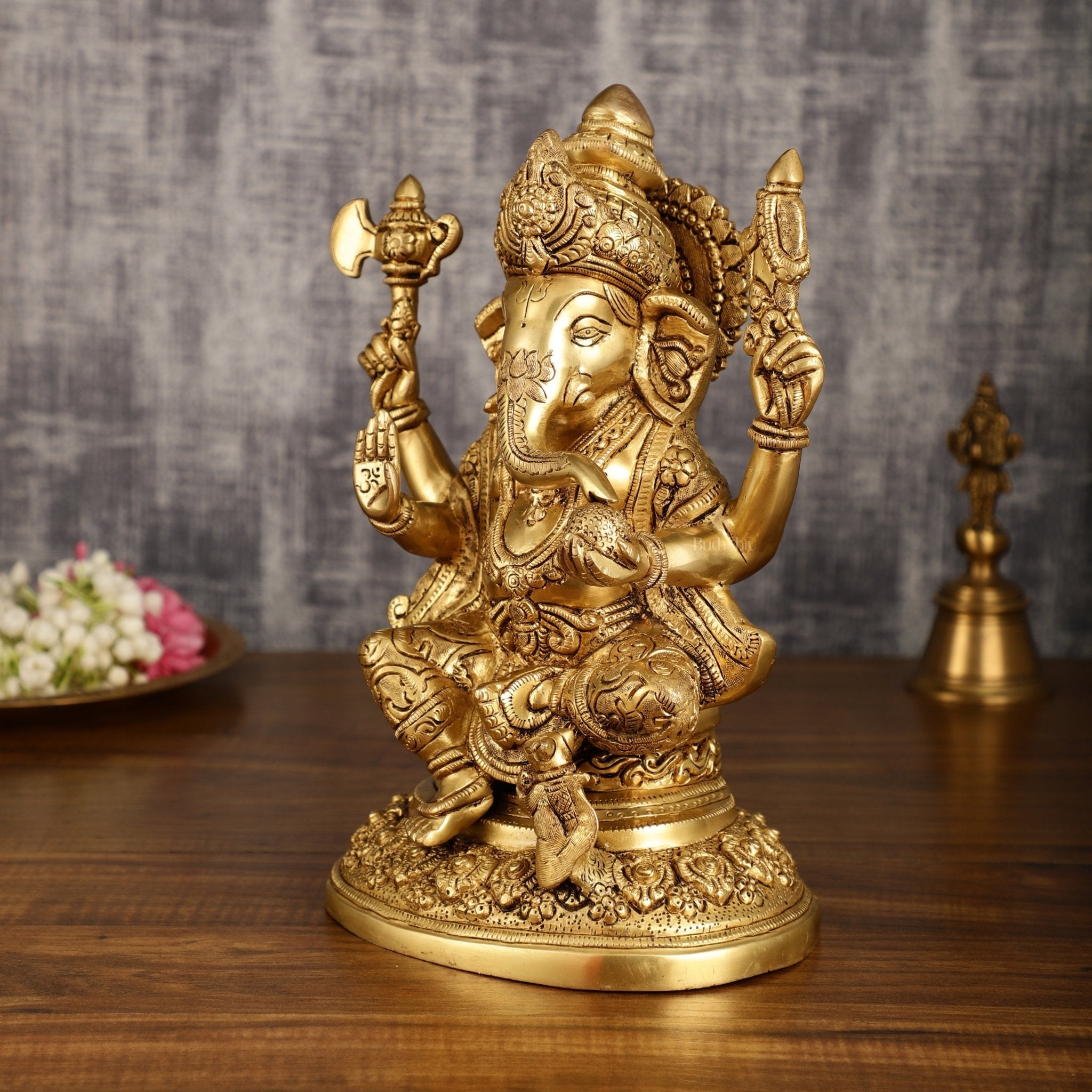 Pure Brass Lord Ganesha Highly Detailed Statue | 12 Inch