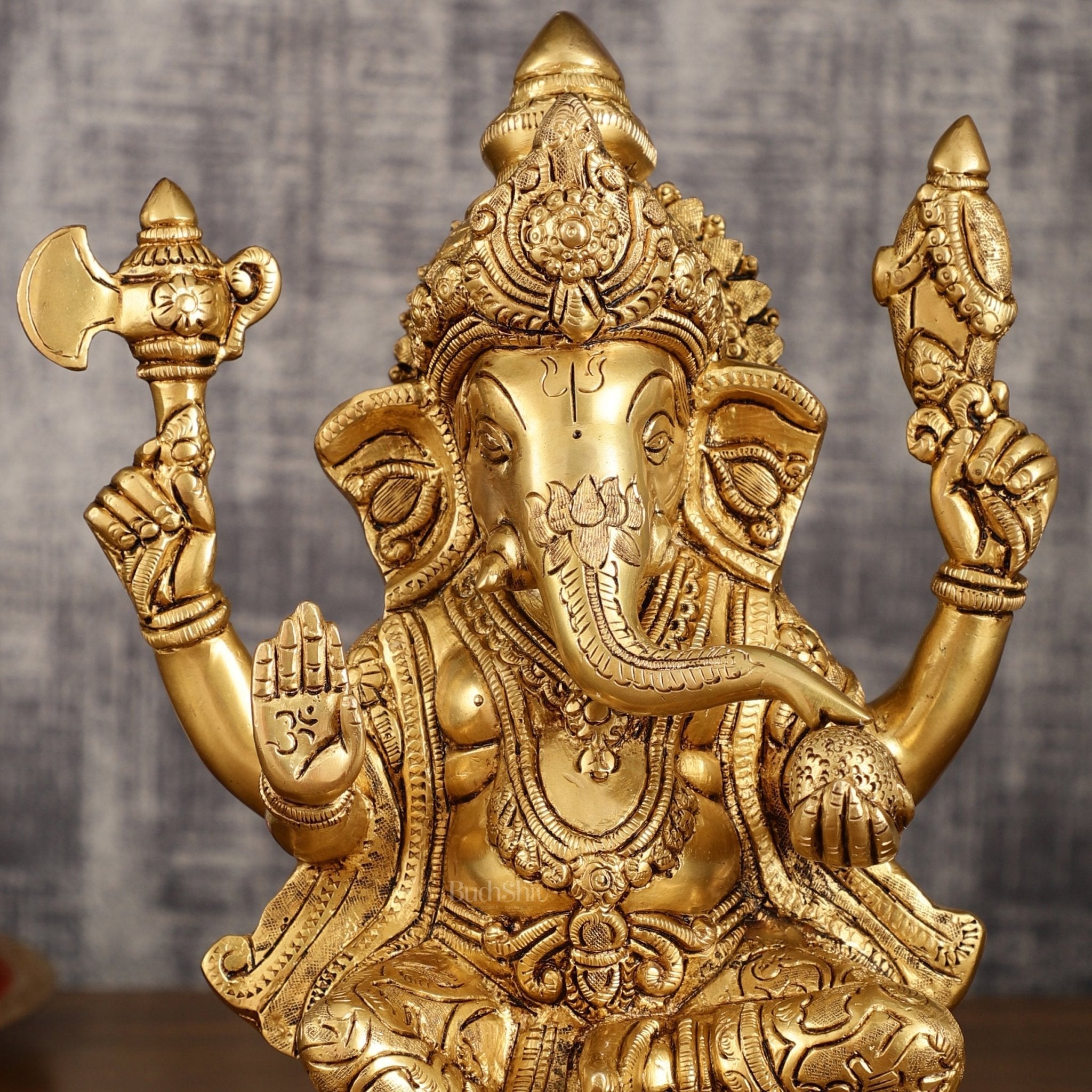 Pure Brass Lord Ganesha Highly Detailed Statue | 12 Inch