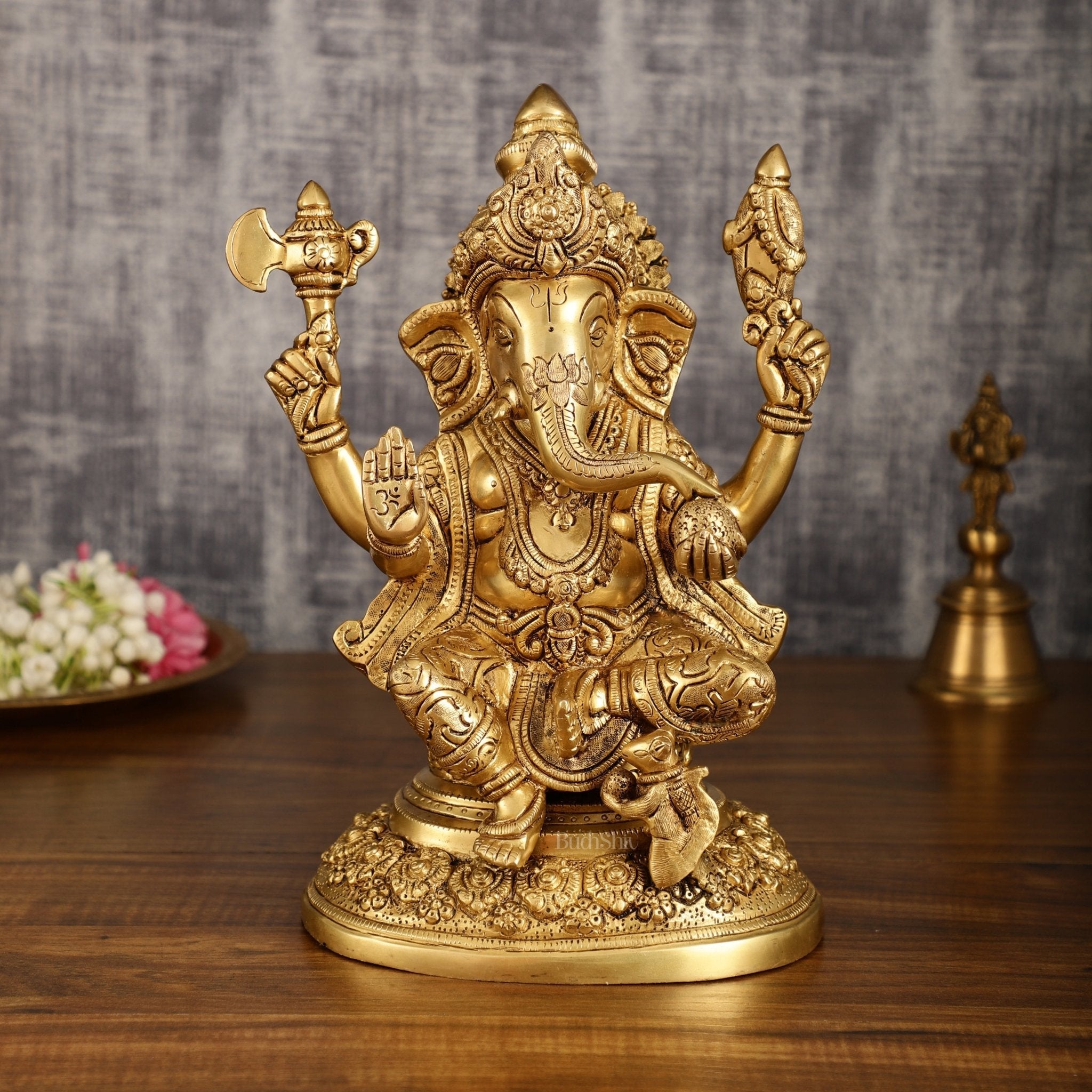 Pure Brass Lord Ganesha Highly Detailed Statue | 12 Inch