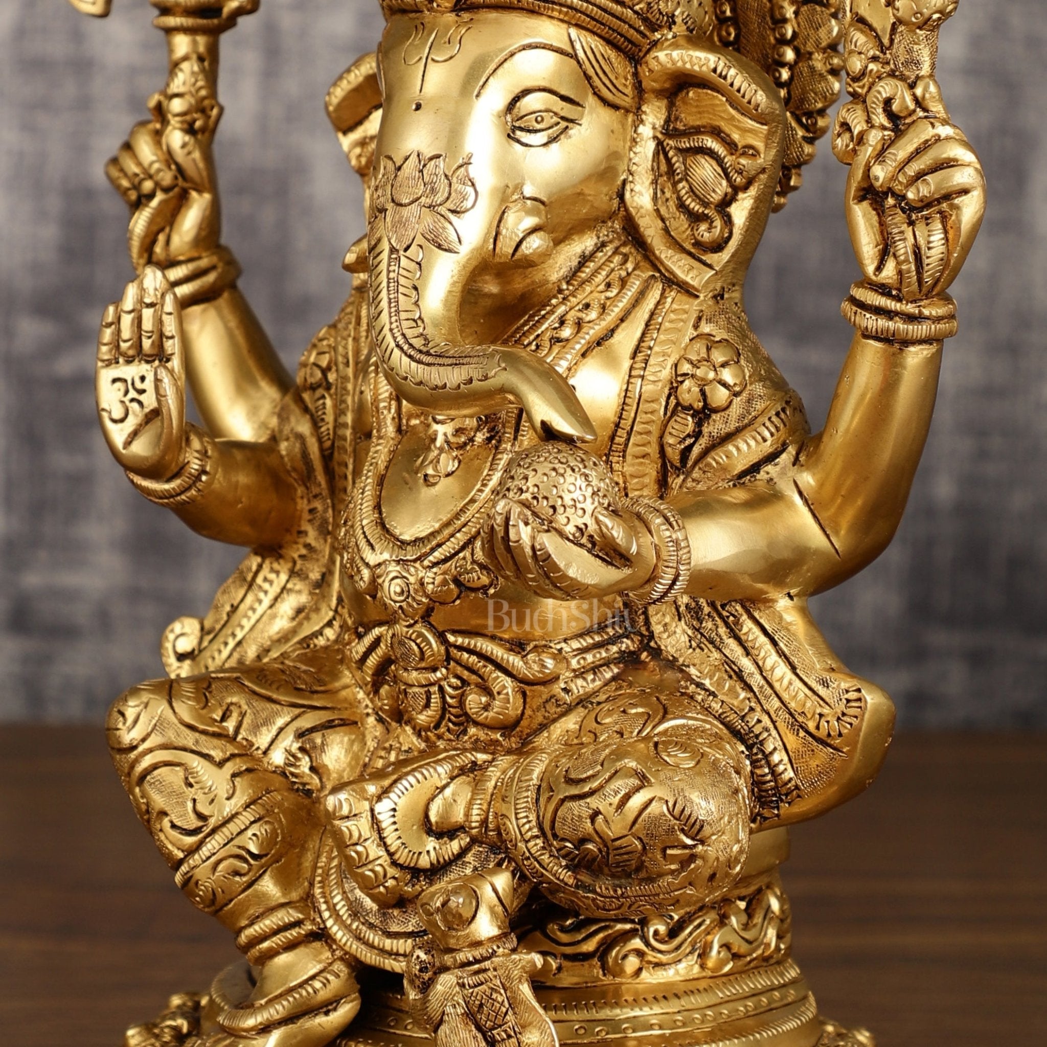 Pure Brass Lord Ganesha Highly Detailed Statue | 12 Inch
