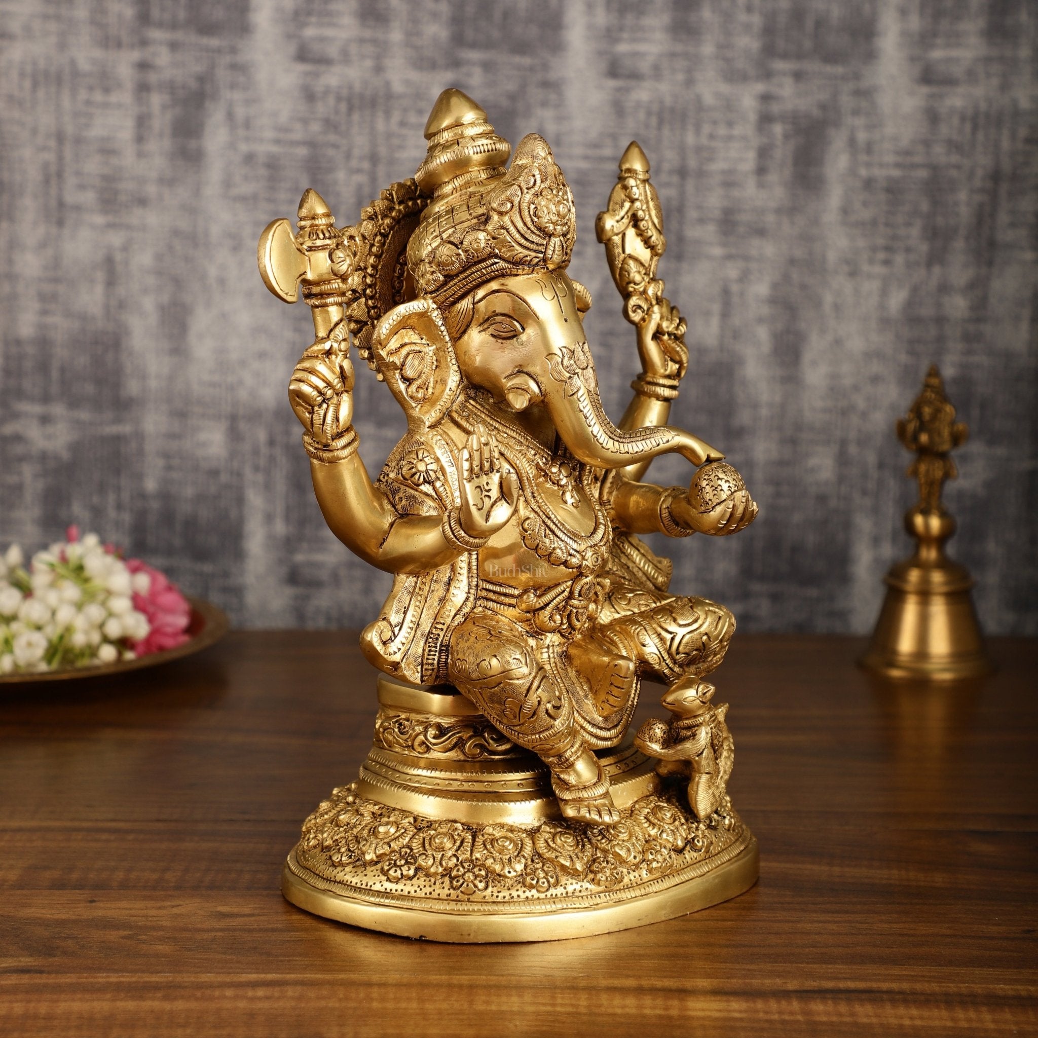 Pure Brass Lord Ganesha Highly Detailed Statue | 12 Inch