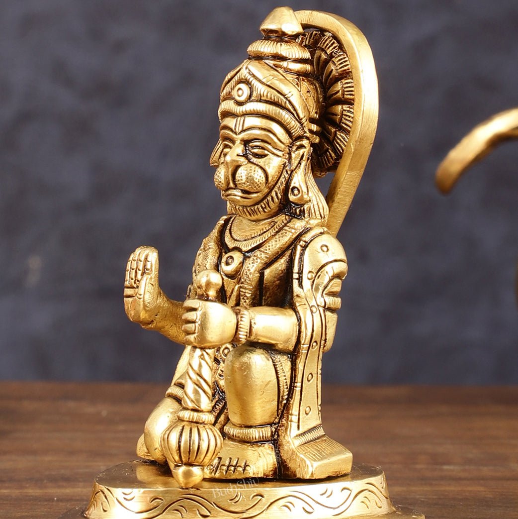 Brass Pure Brass Small Blessing Hanuman Hanuman Idol - 4" Height