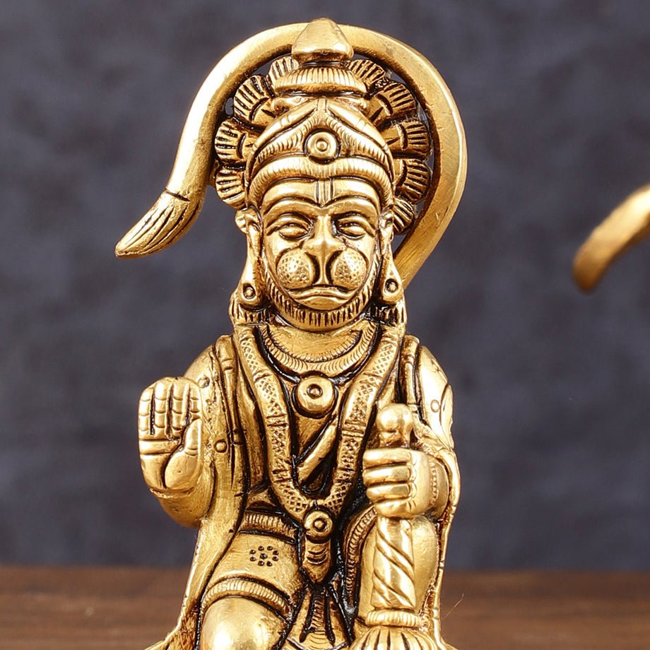 Brass Pure Brass Small Blessing Hanuman Hanuman Idol - 4" Height