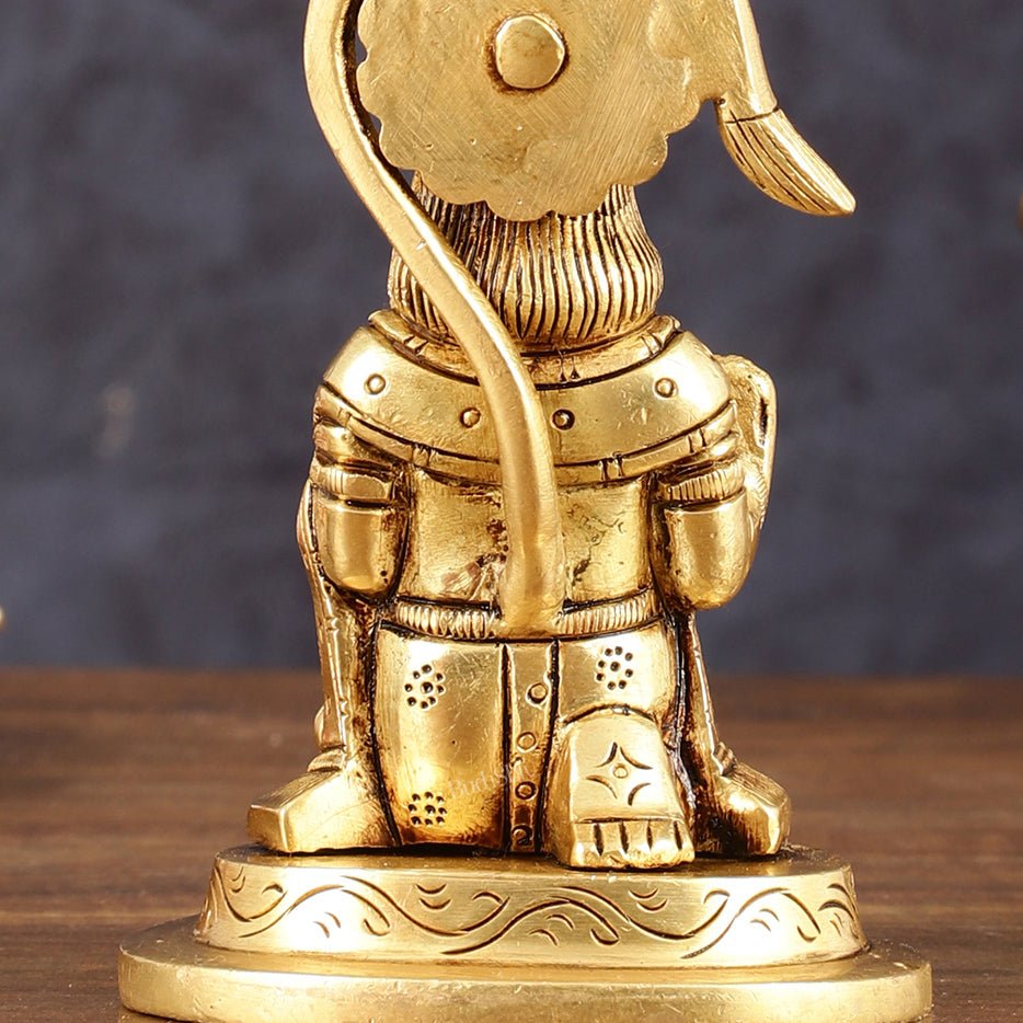 Brass Pure Brass Small Blessing Hanuman Hanuman Idol - 4" Height