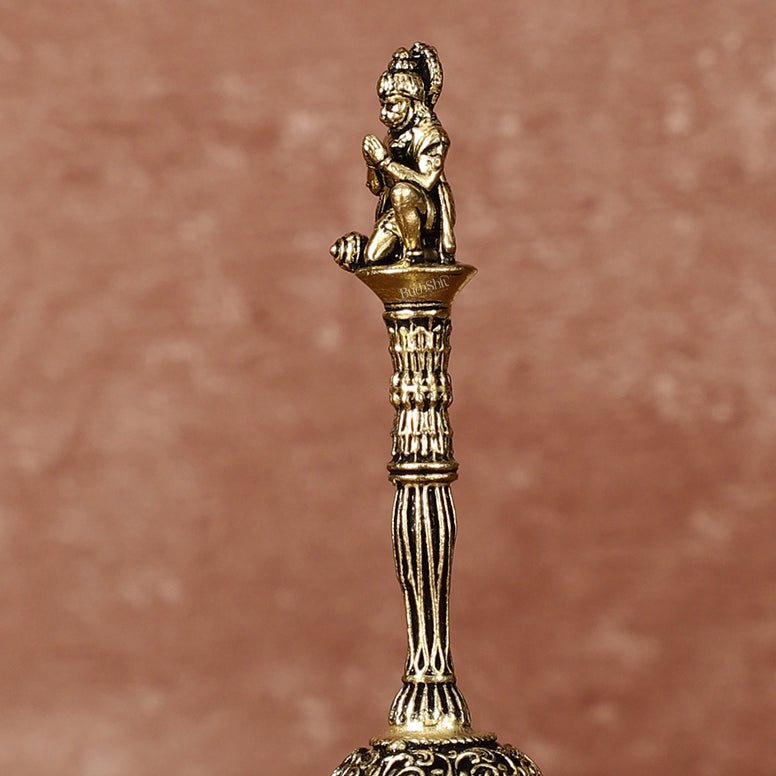 Brass Pure Brass Small Hanuman Ji Hand Bell for Home Temple - 4" Tall