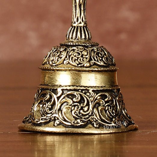 Brass Pure Brass Small Hanuman Ji Hand Bell for Home Temple - 4" Tall