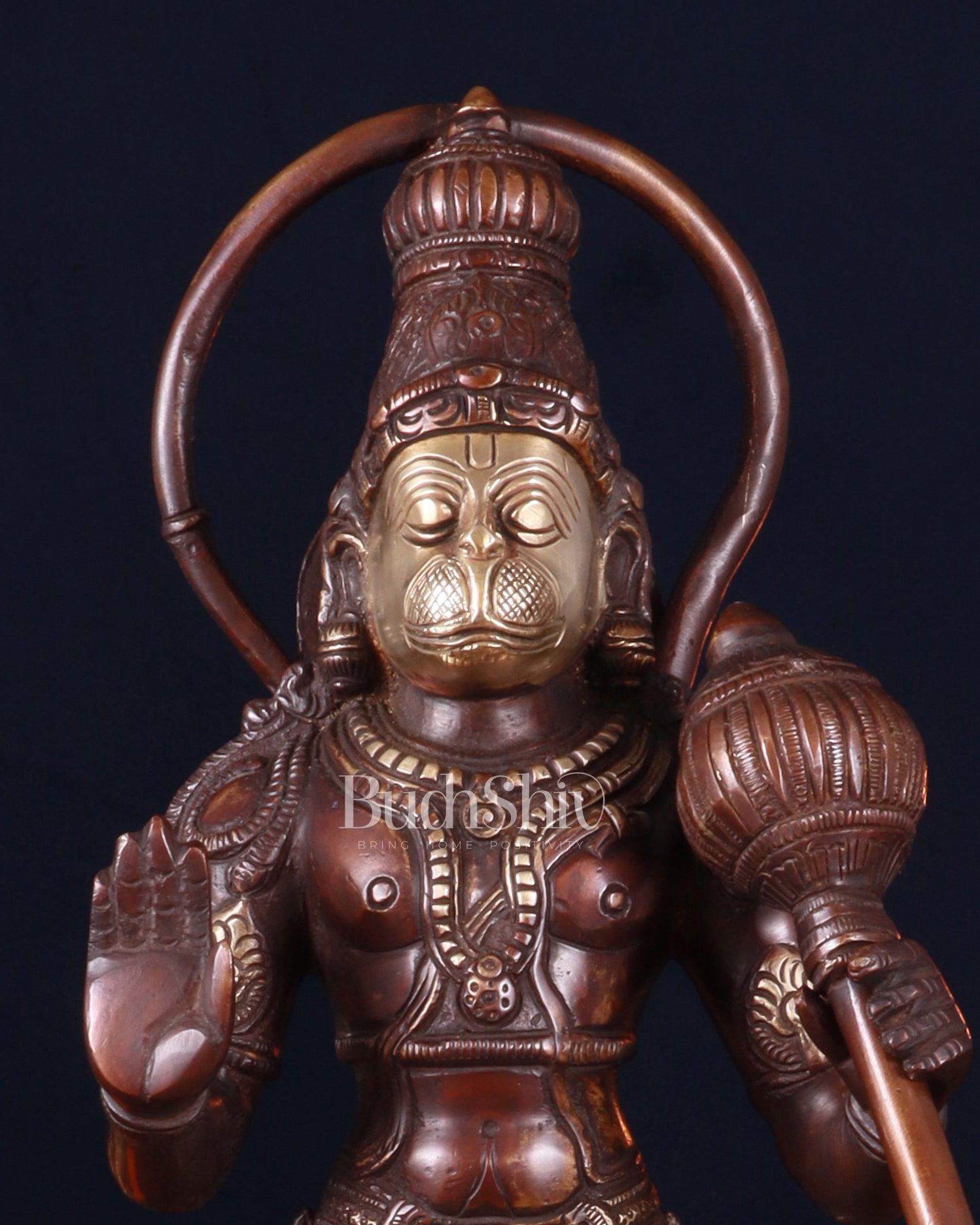 Brass Pure Brass Standing Lord Hanuman Statue – brown Gold Finish, 14.5 Inch