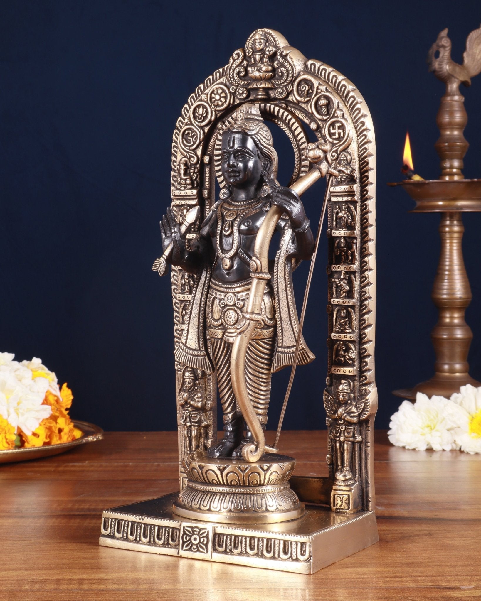 Pure Brass Superfine Ayodhya Ram Lalla Idol - 12" black and gold