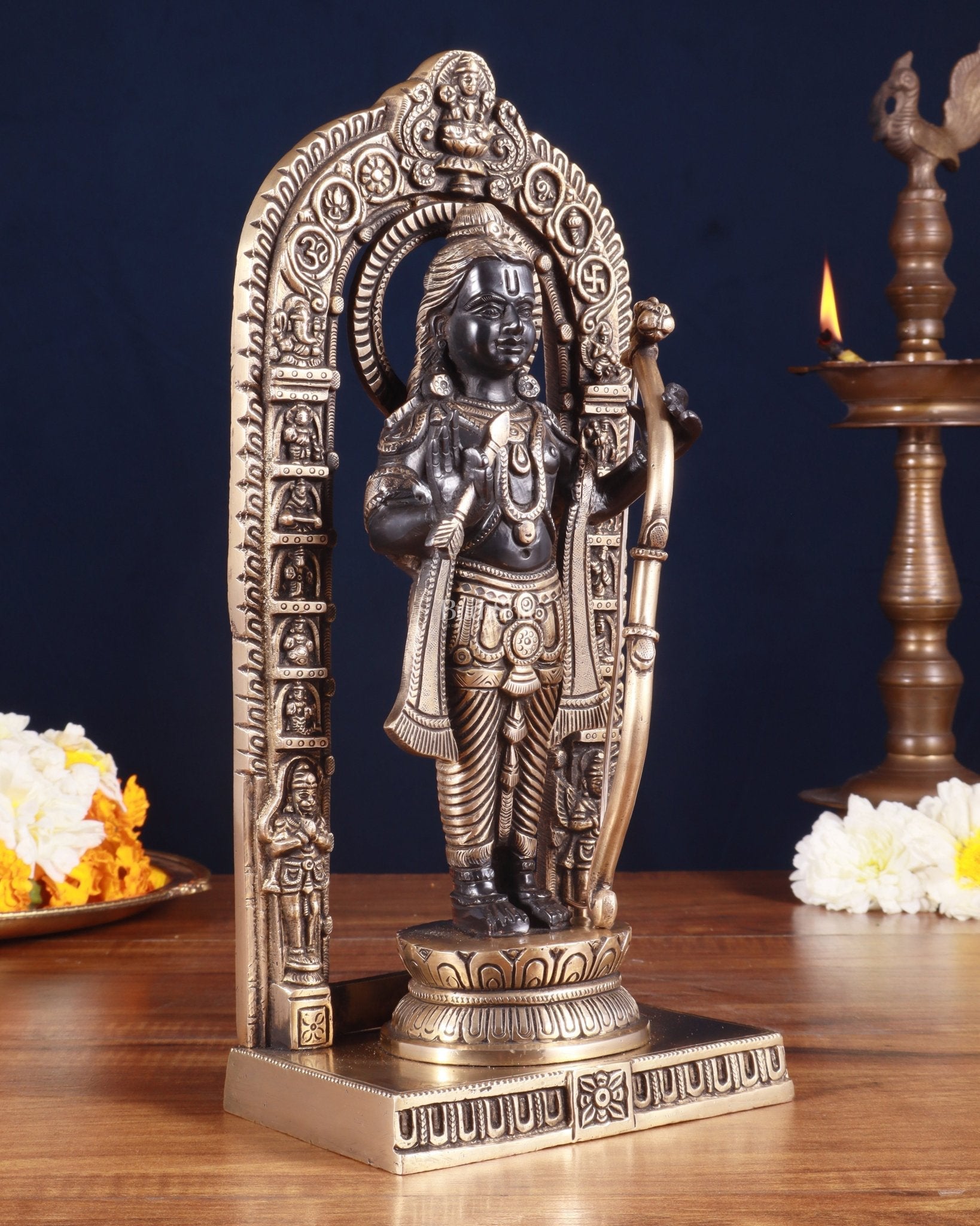 Pure Brass Superfine Ayodhya Ram Lalla Idol - 12" black and gold