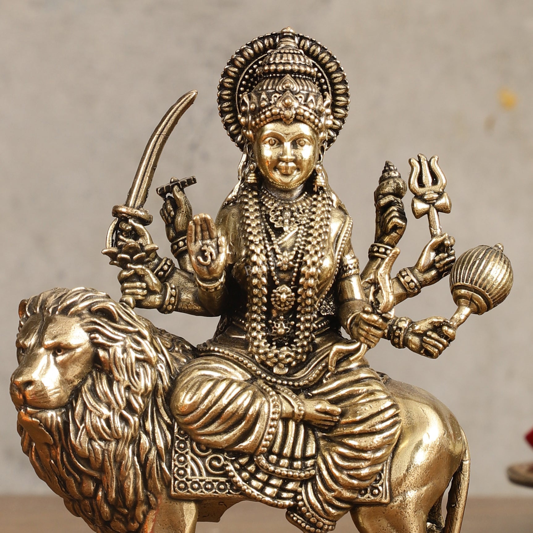 Pure Brass Superfine Durga on Lion Idol - 4 in Height
