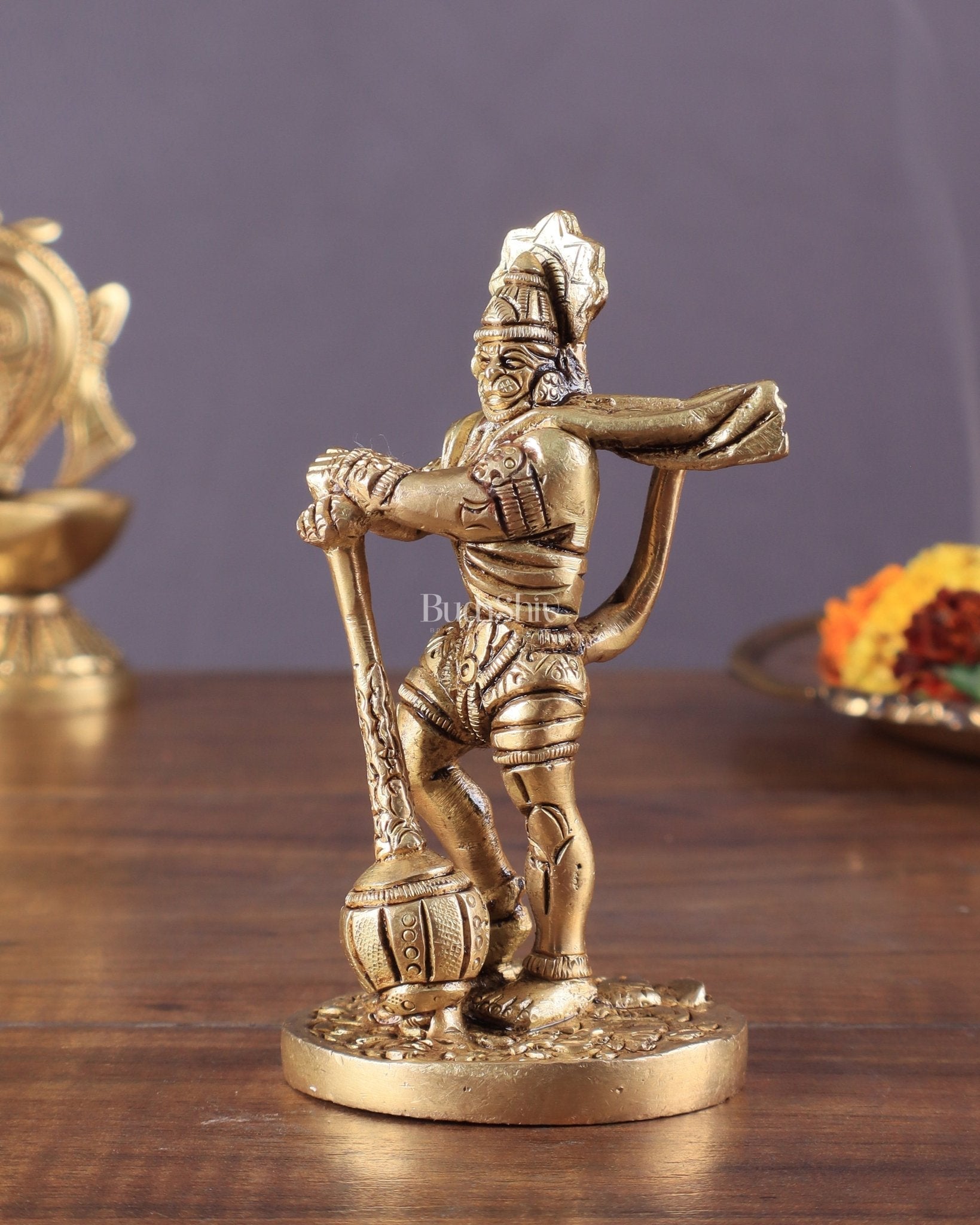 Brass Pure Brass Superfine Standing Powerful Bahubali Hanuman Hanuman Idol 4"