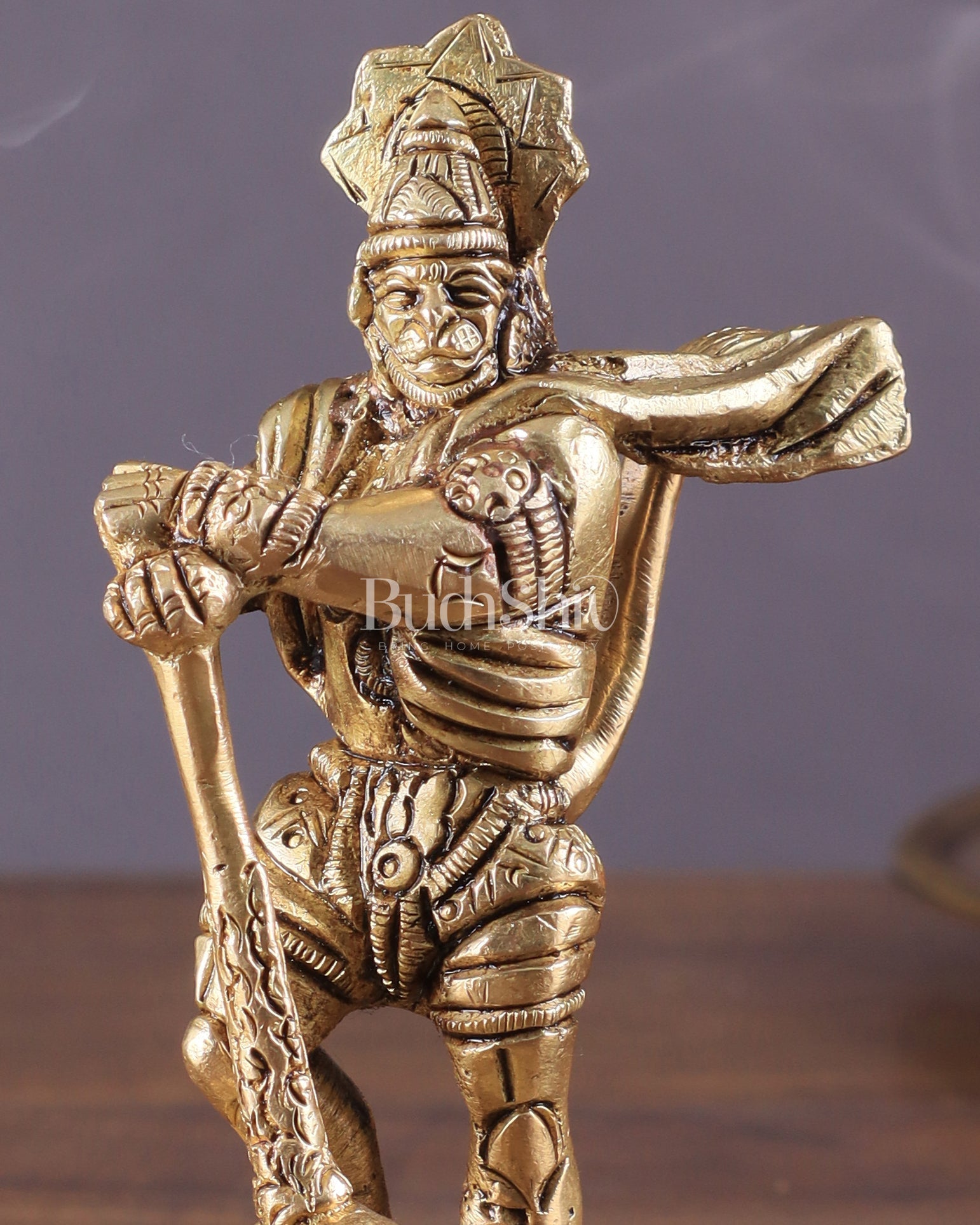 Brass Pure Brass Superfine Standing Powerful Bahubali Hanuman Hanuman Idol 4"